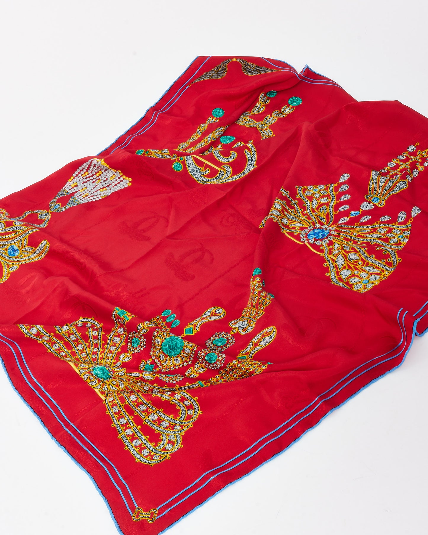 Cartier Vintage Must de Cartier Red/Gold Jewel Bowtie Pinted Silk Scarf