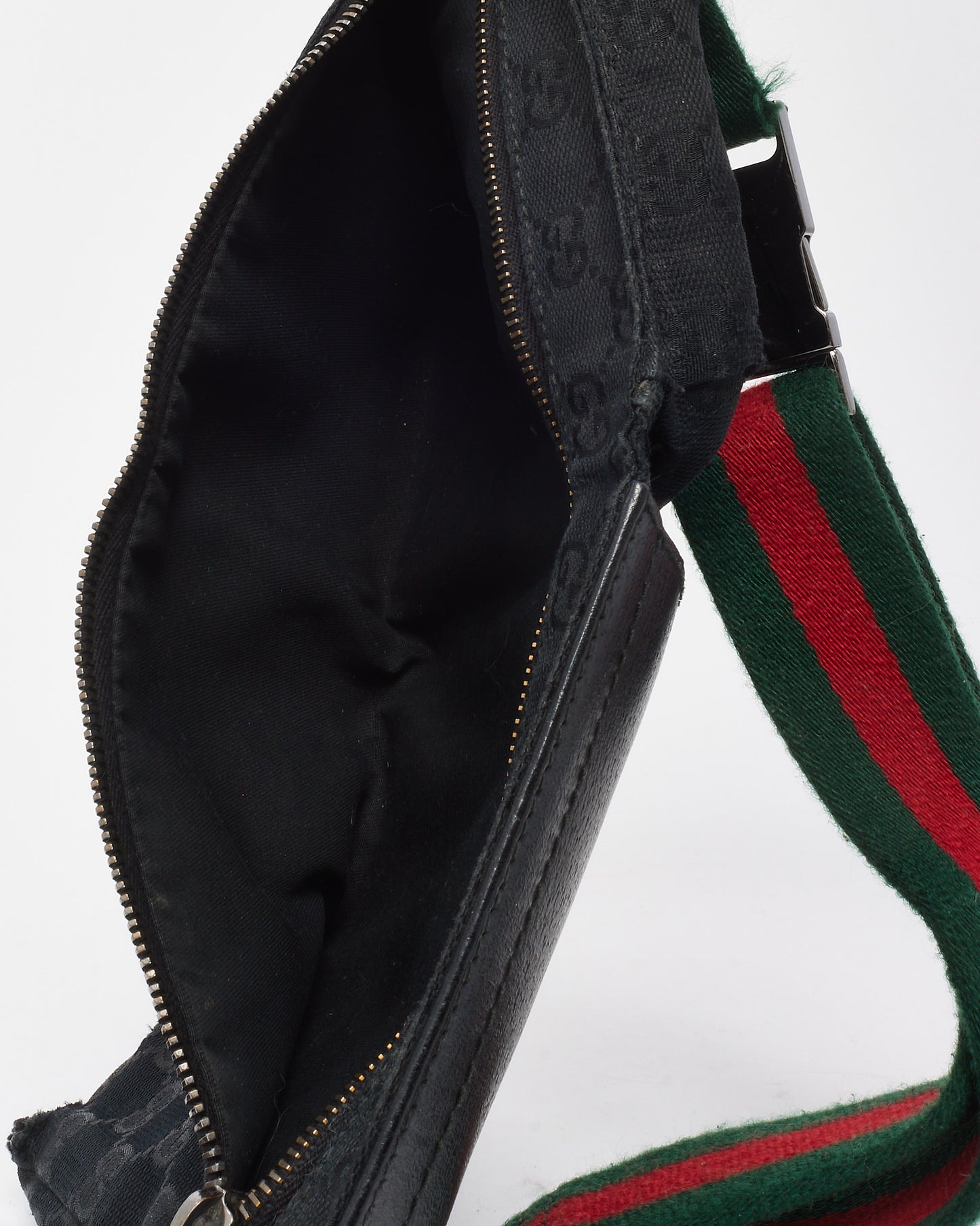 Gucci Black Monogram GG Canvas Double Pocket Belt Bag