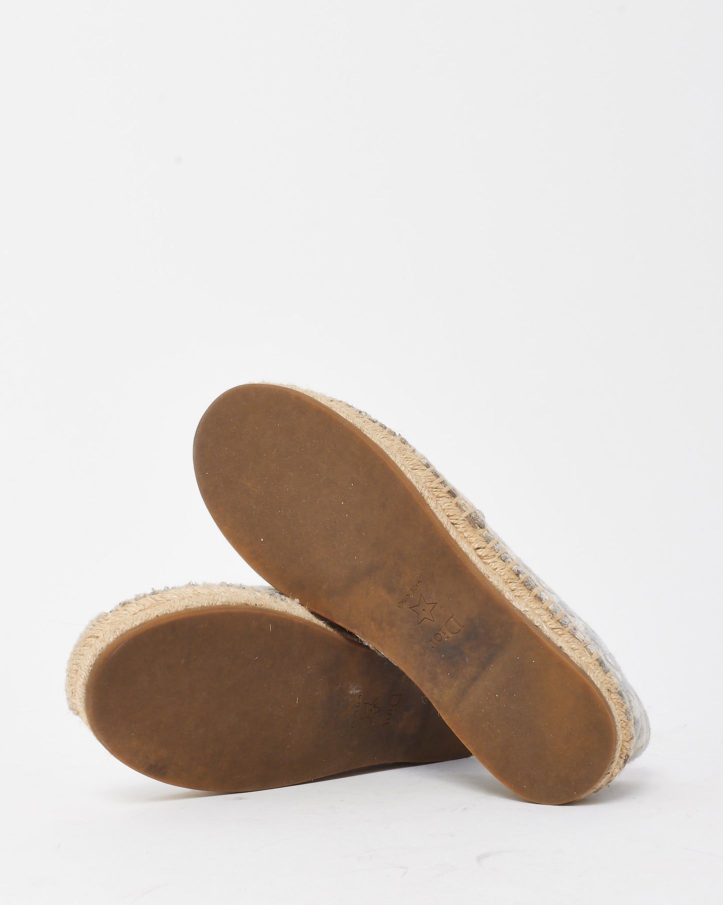 Dior Grey and White Dior Oblique Embroidered Cotton Granville Espadrilles - 36