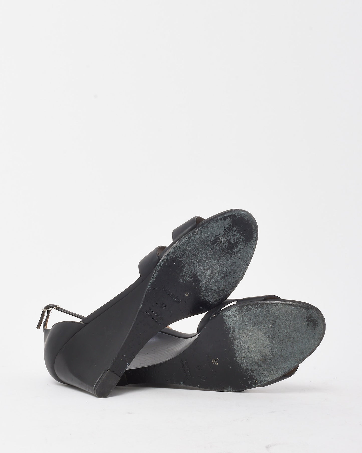 Hermès Black Leather Legend H Wedge Sandals - 41