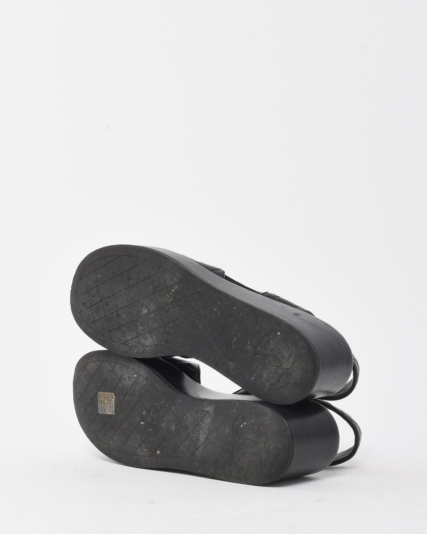 Chanel Black Quilted Leather Interlocking CC Logo Platform Sandals - 41
