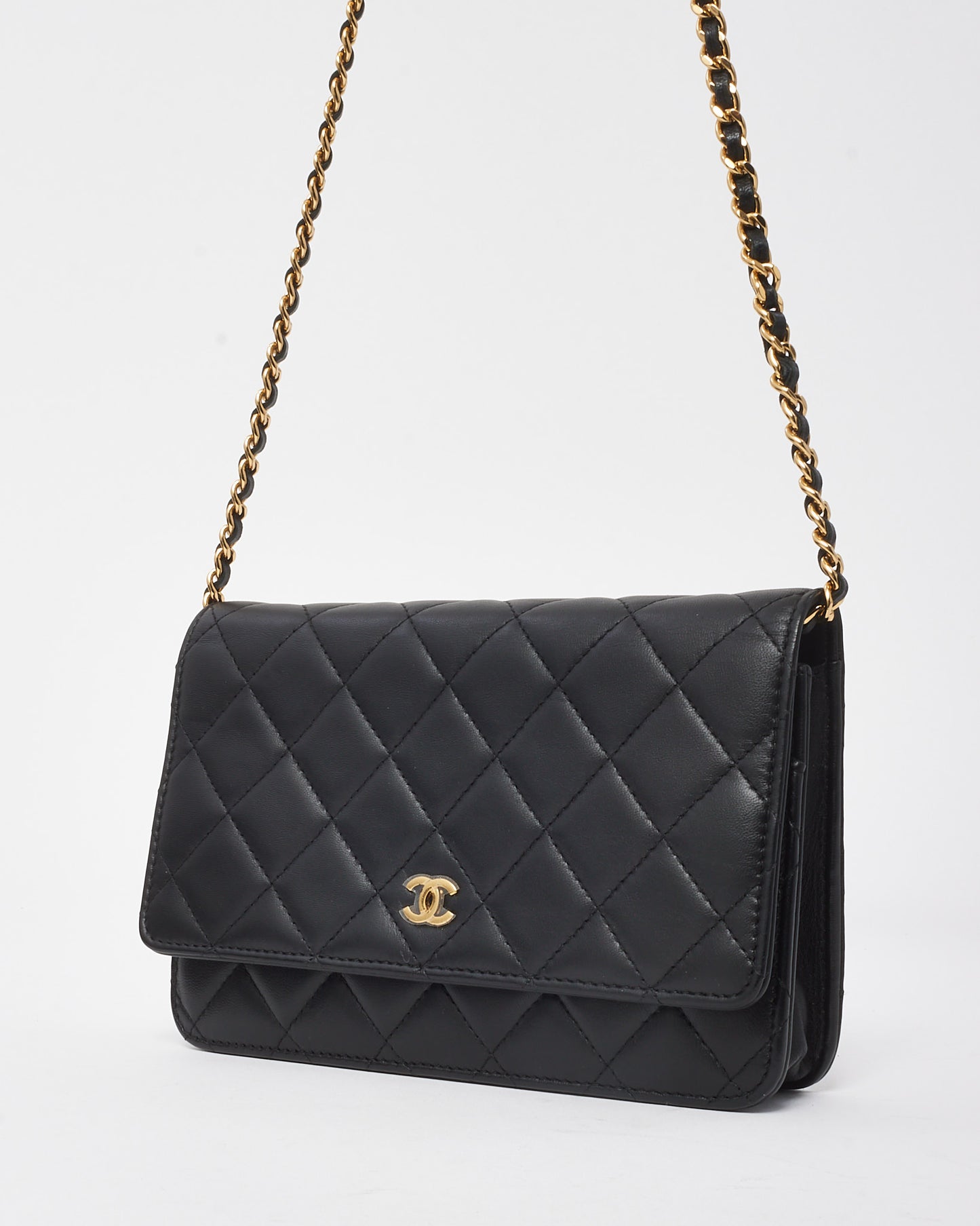 Chanel Black Quilted Lambskin Leather WOC Wallet on Chain Crossbody Bag GHW