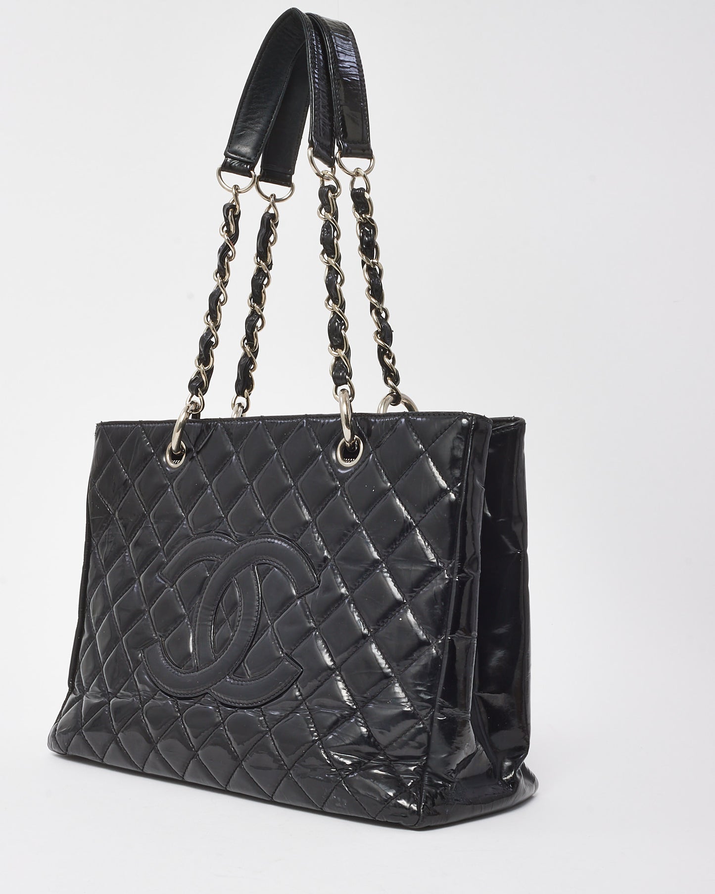 Chanel Black Patent Leather GST Shopper Tote Bag SHW