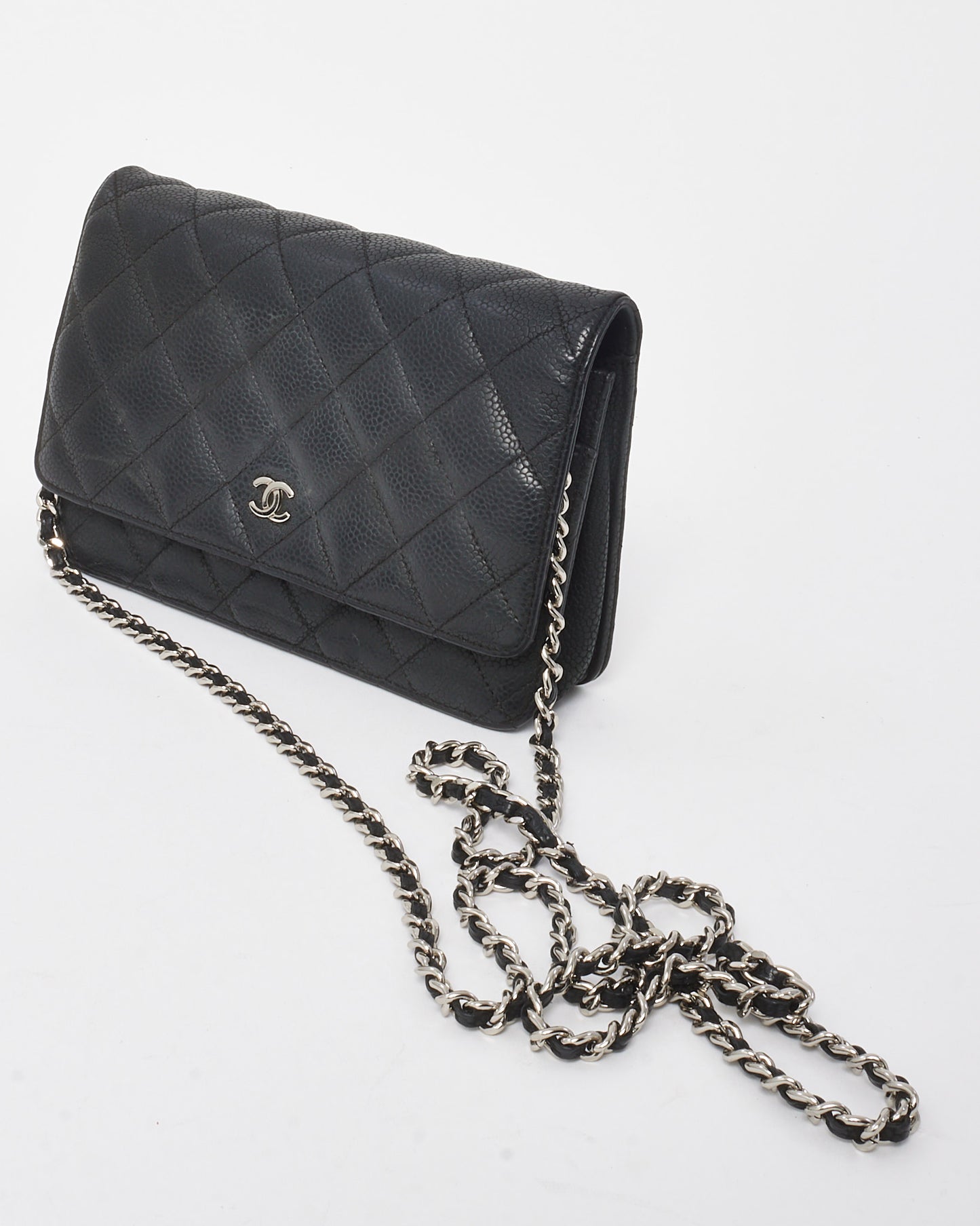 Chanel Black Quilted Caviar Leather WOC Wallet on Chain Crossbody Bag SHW