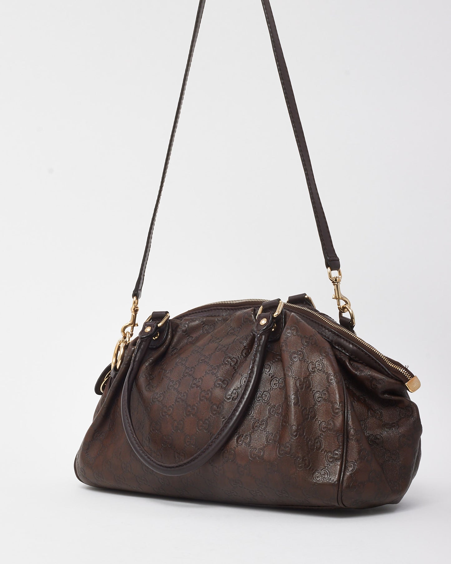 Gucci Brown Signature GG Monogram Leather Medium Sukey Boston Shoulder Bag