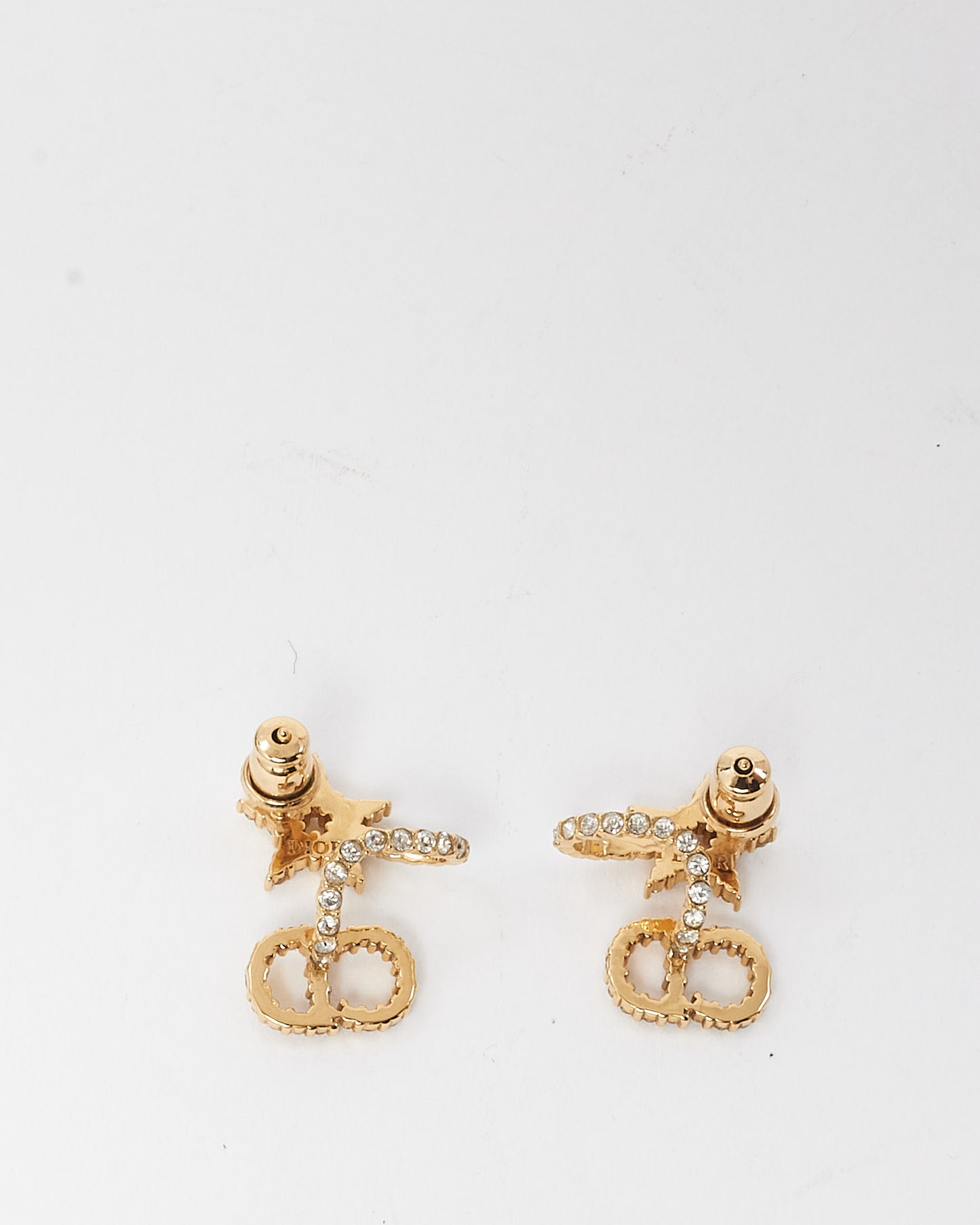 Dior Gold-Finish Metal and White Crystal Rhinestone Clair D Lune Earrings