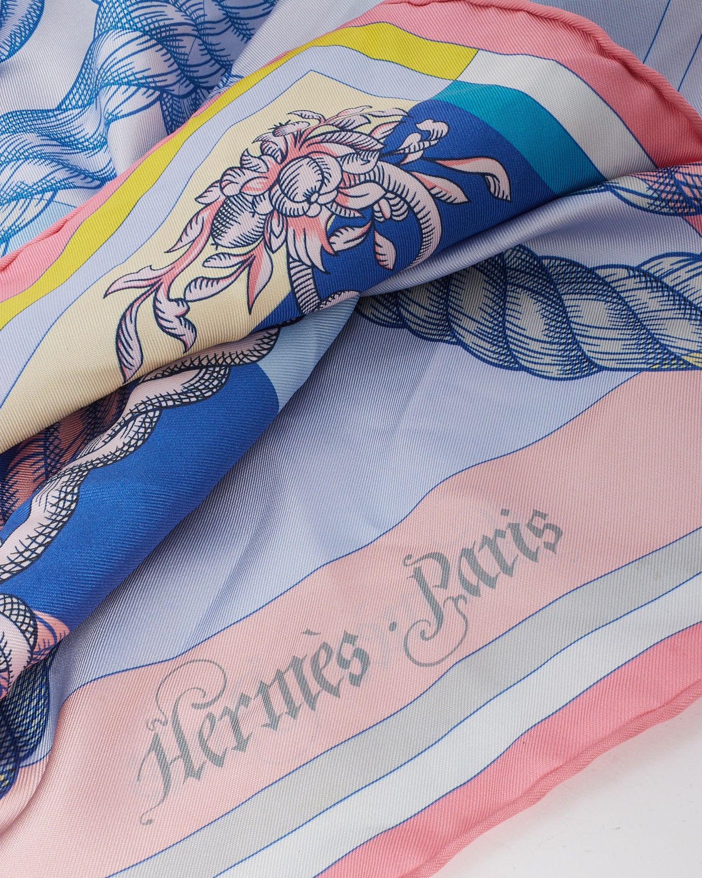 Hermès Pink/Blue/Yellow Multi "Della Cavalleria Double Face" Silk Scarf 90