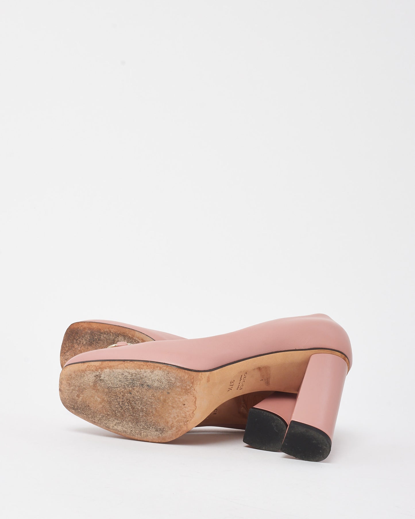 Gucci Light Pink Leather Block Heel Horsebit Pumps - 37.5