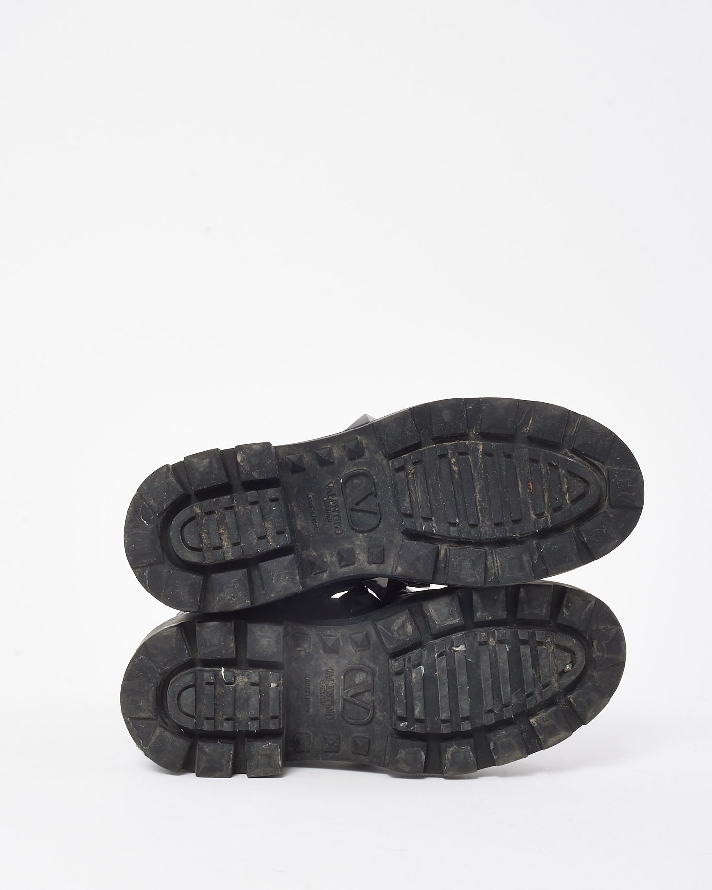 Valentino Black Leather Rockstud Combat Boots - 36.5