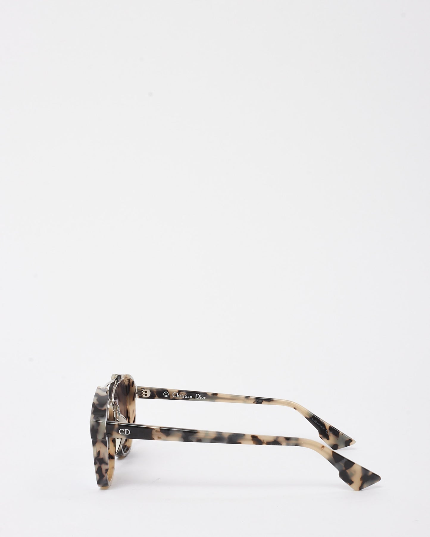 Dior Beige and Black Havana Dior Abstract Blue Lens Square Aviator Sunglasses