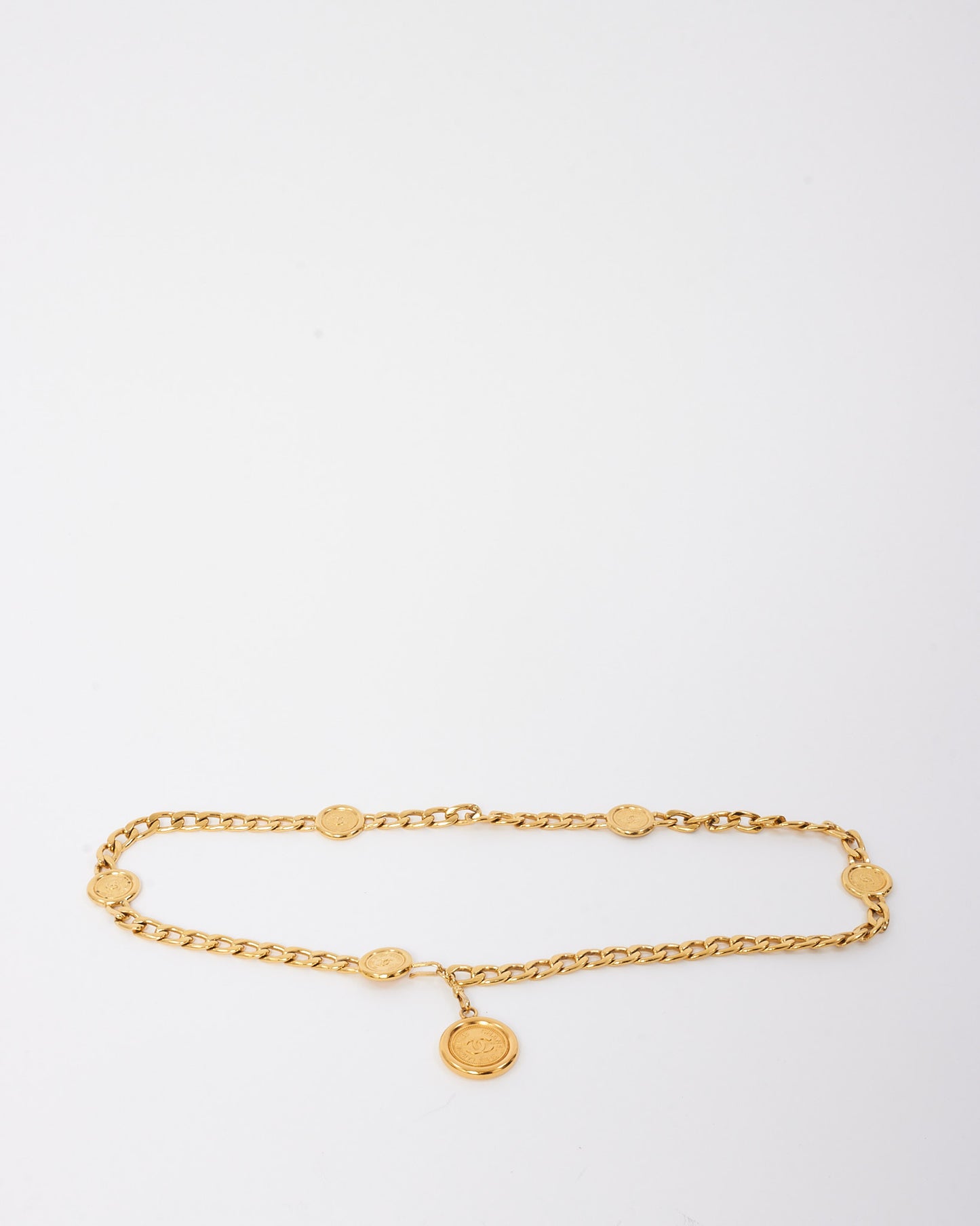 Chanel Vintage Gold Chain-Link 6 Interlocking CC Logo Medallion Waist Belt - XS