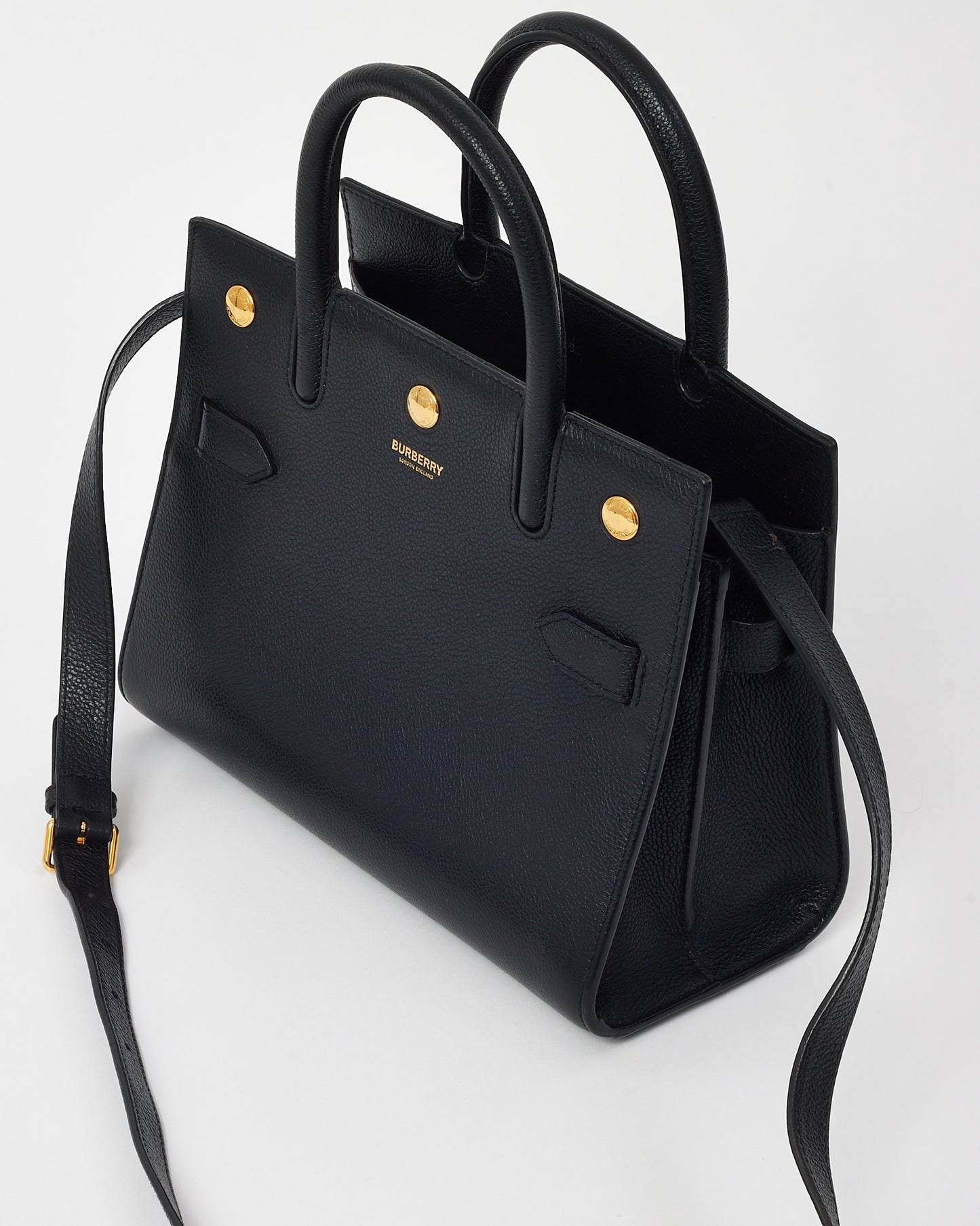 Burberry Black Grained Calfskin Leather Mini Title Tote with Strap