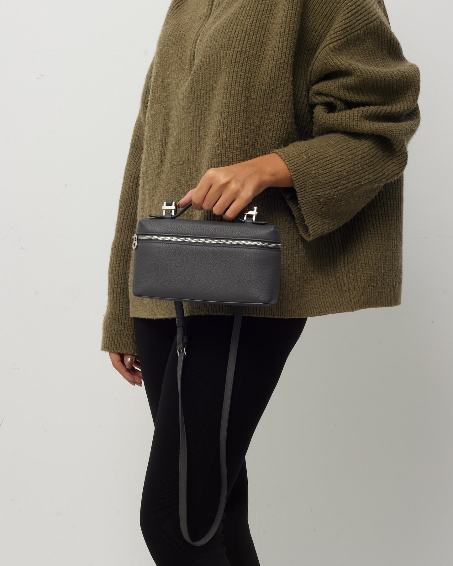 Loro Piana Charcoal Grained Calfskin Leather Extra Pocket L19 Bag