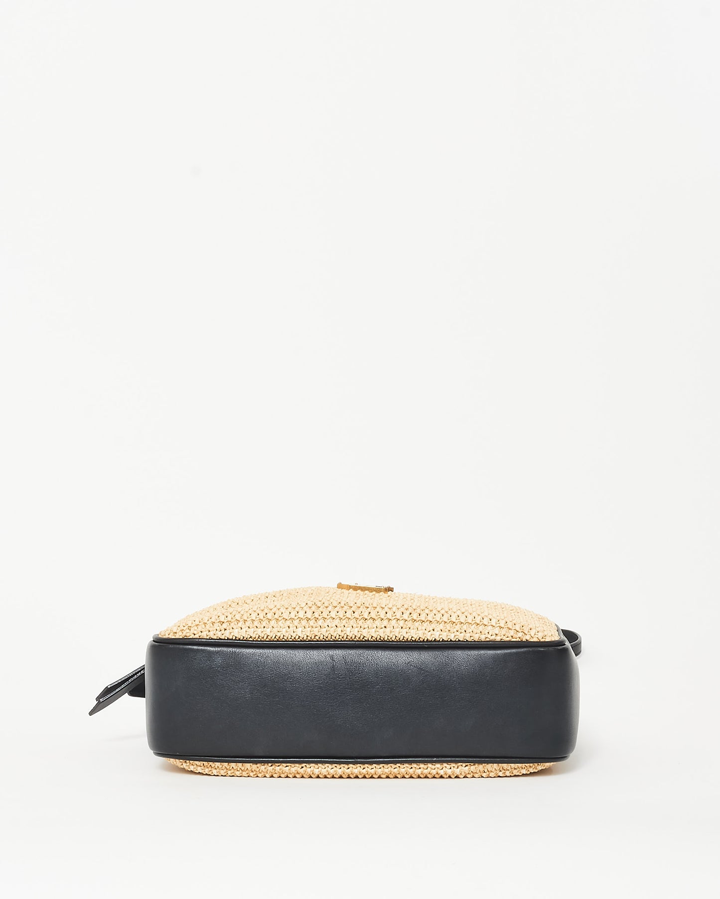 Saint Laurent Beige Raffia & Black Leather GHW Lou Camera Bag