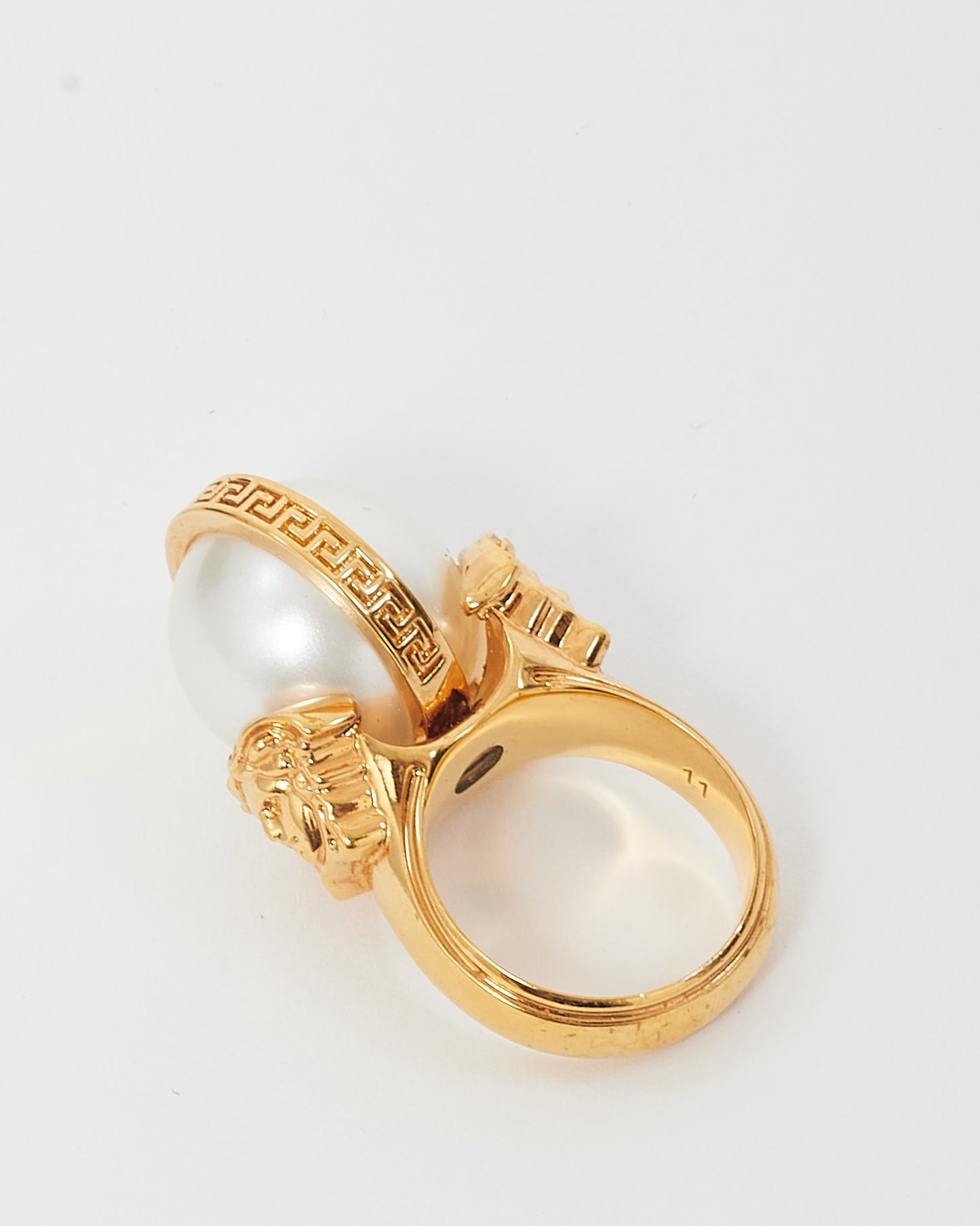 Versace Gold Medusa Faux Pearl & Crystal Ring - 6