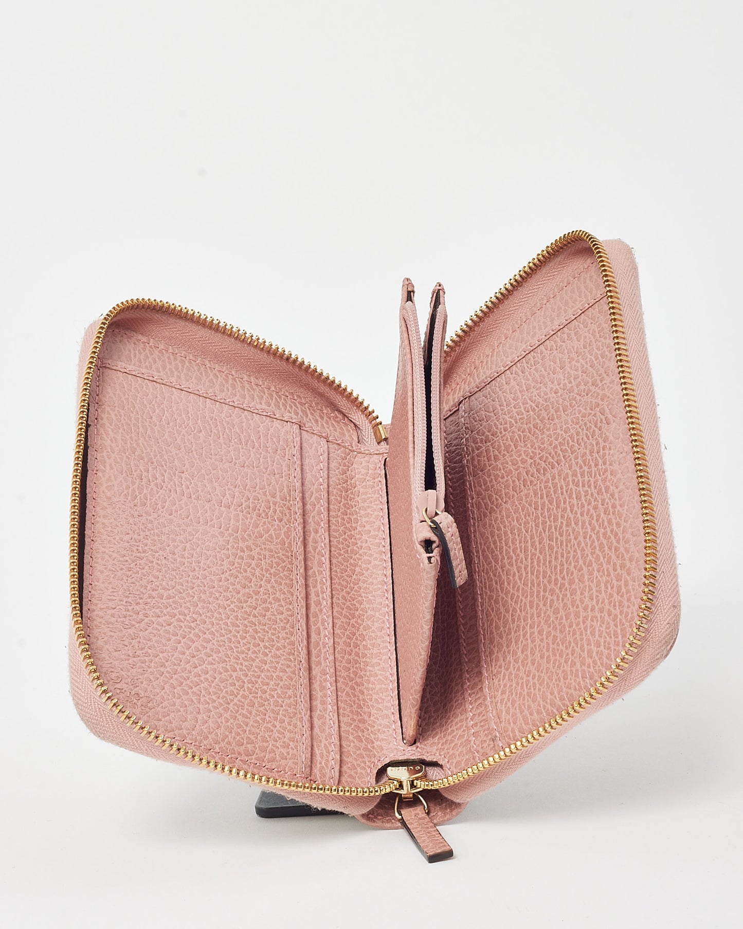 Gucci Pink Leather and Brown and Beige GG Monogram Canvas Zippy Wallet