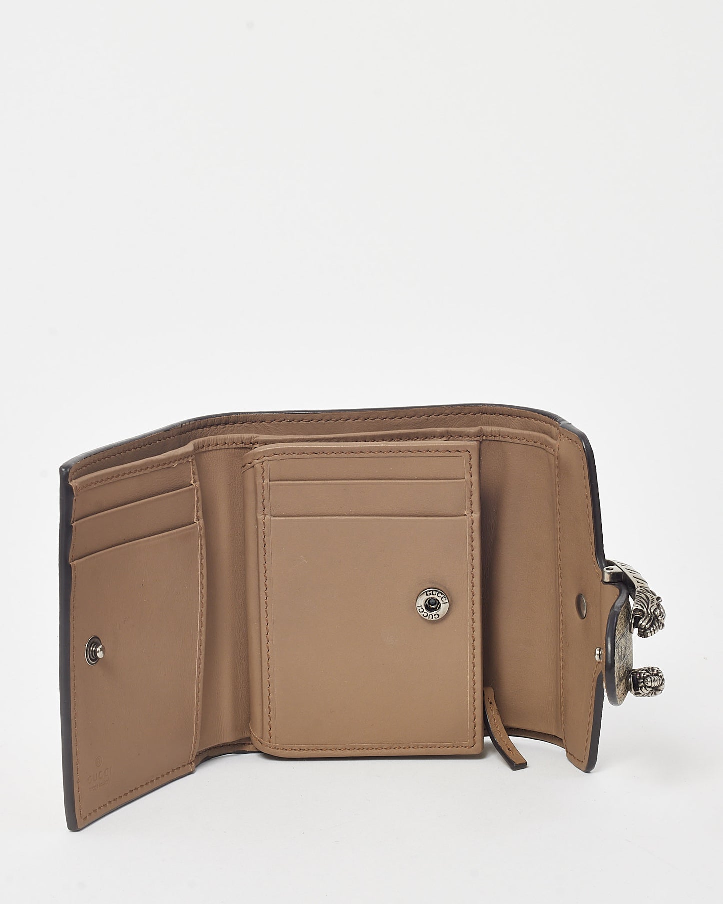 Gucci Beige and Brown GG Supreme Coated Canvas Small Compact Tri-Fold Wallet