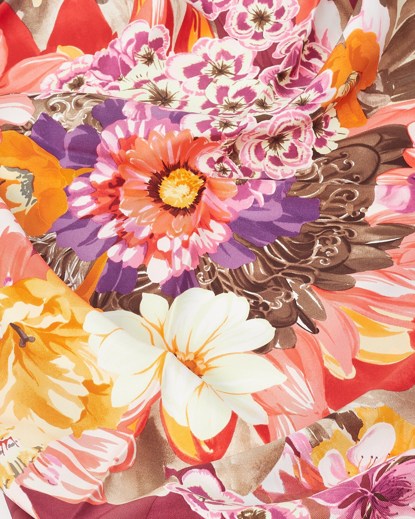 Salvatore Ferragamo Red Floral Print Silk Scarf