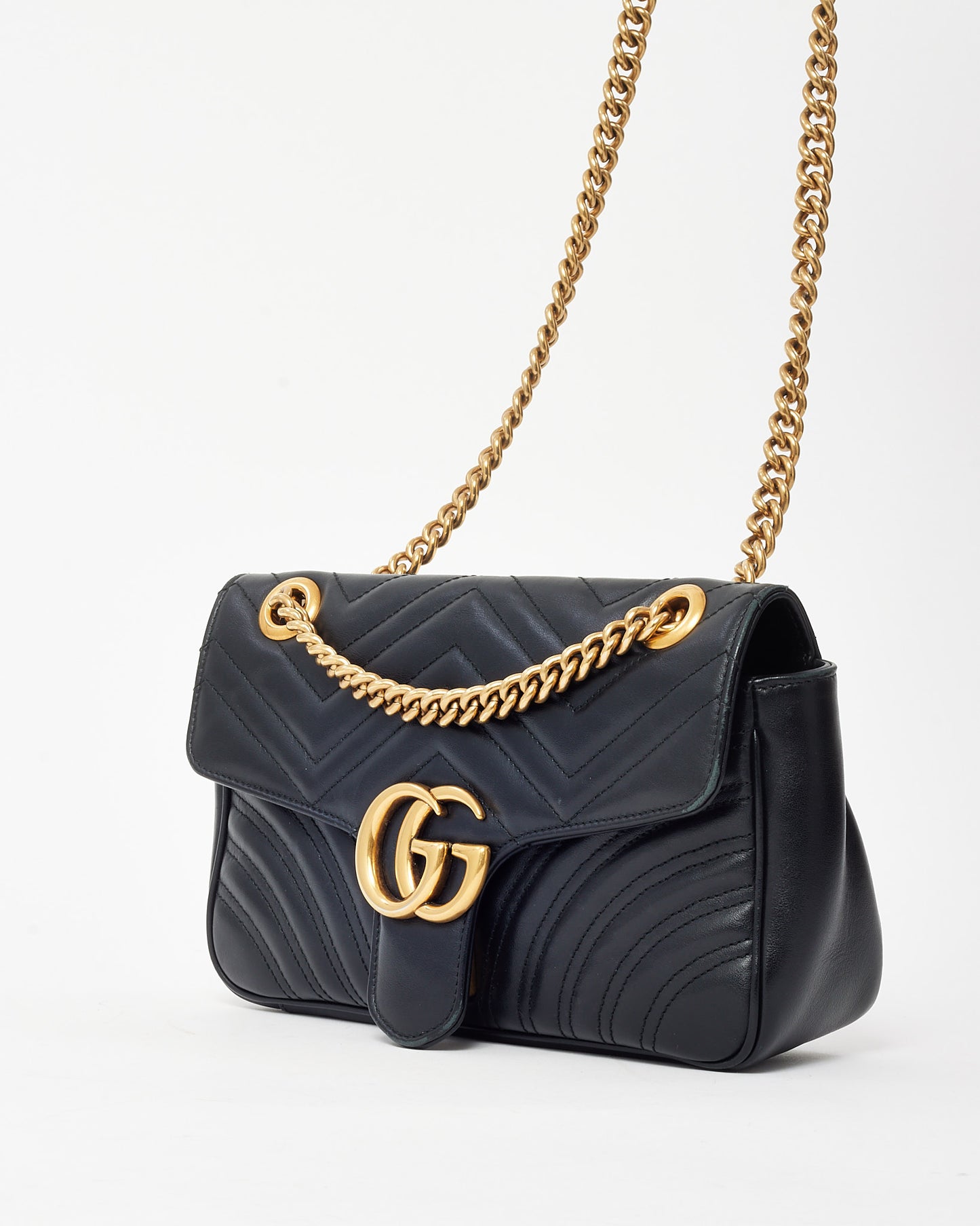 Gucci Black Matelassé Leather Medium GG Marmont Shoulder Bag