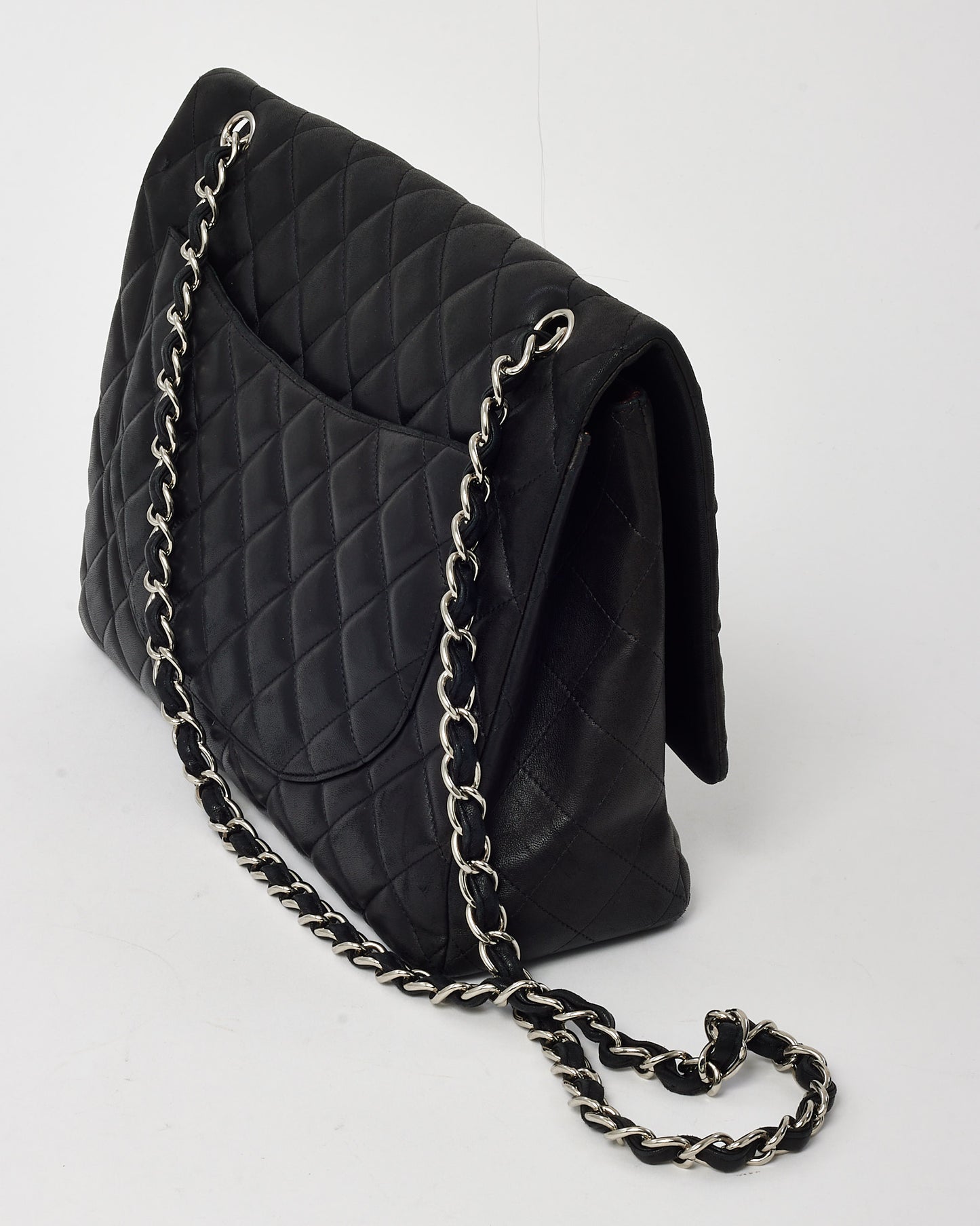 Chanel Black Quilted Lambskin Leather Maxi Single Flap Bag SHW