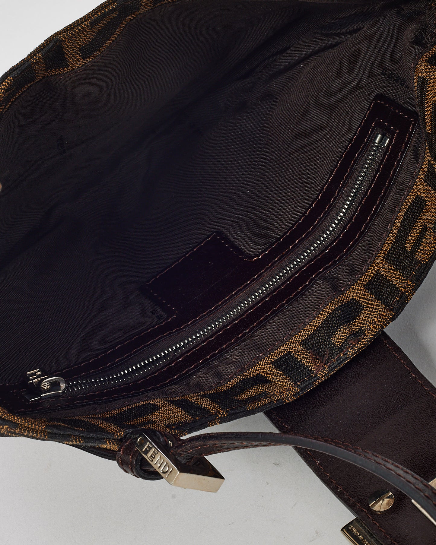 Fendi Vintage Brown Tobacco FF Zucca Print Canvas Half Moon Shoulder Bag