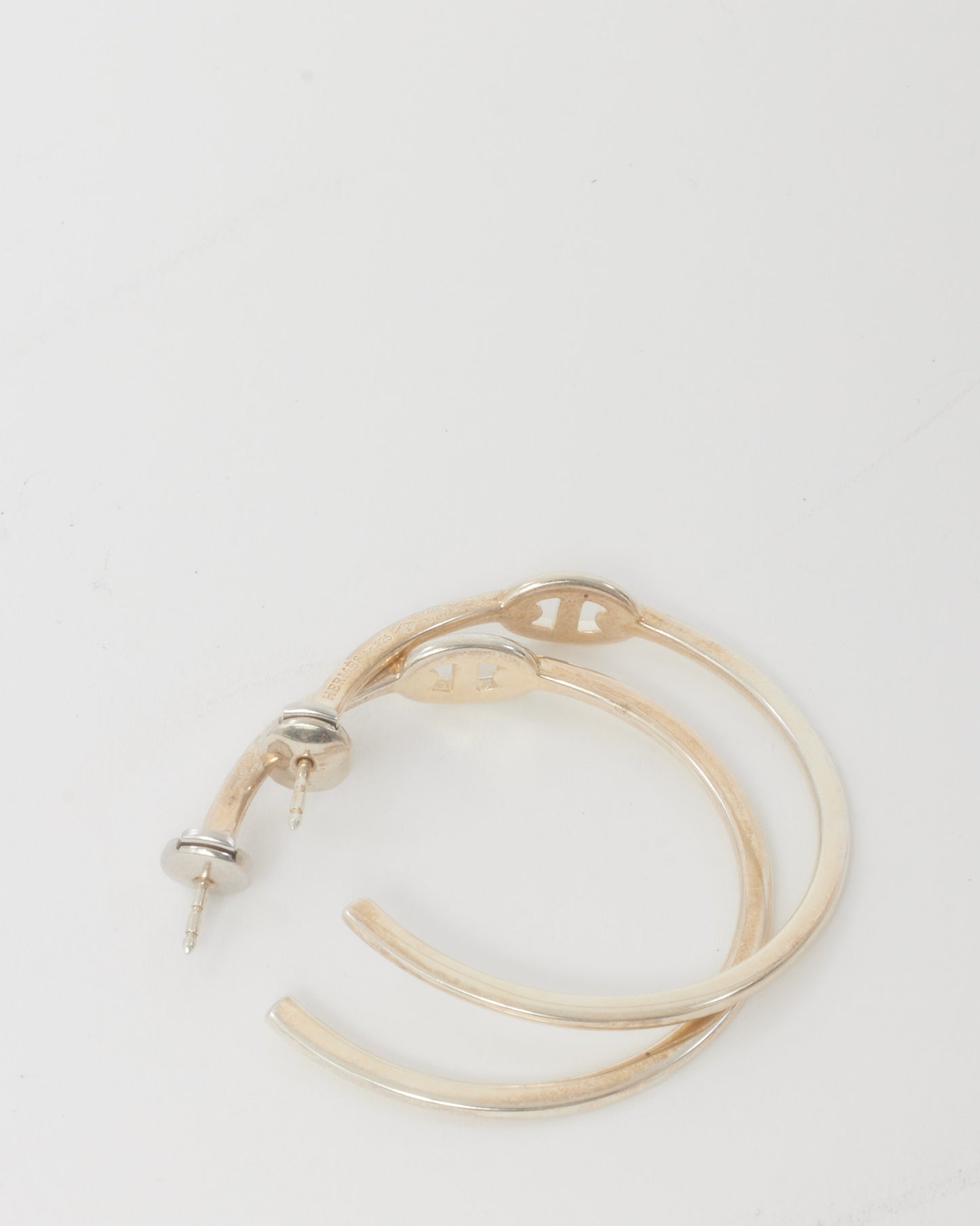 Hermès 925 Sterling Silver Chaine d'Ancre Enchaine Hoop GM Earrings