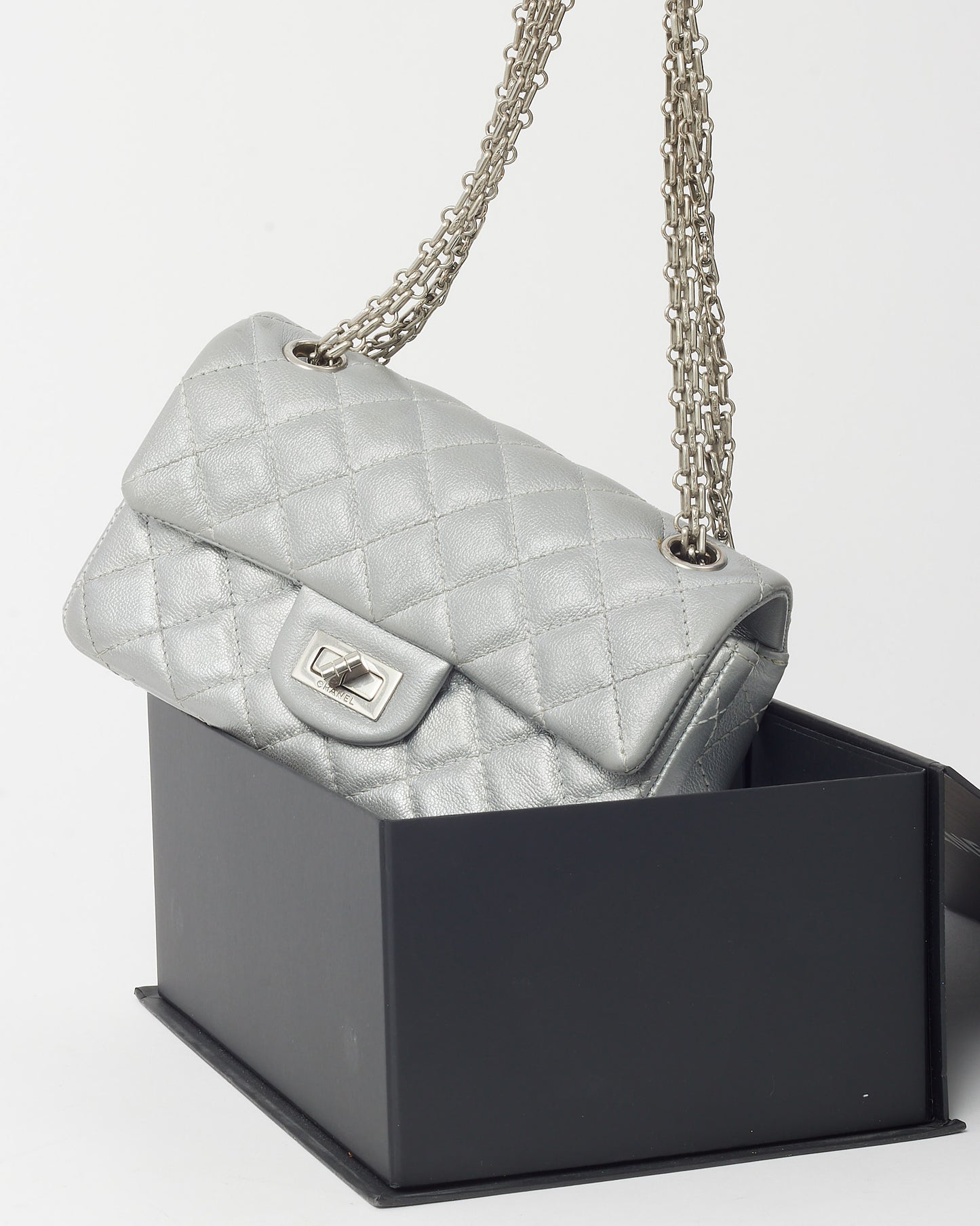 Chanel Silver Calfskin Leather Re-Issue Mini Flap Bag SHW