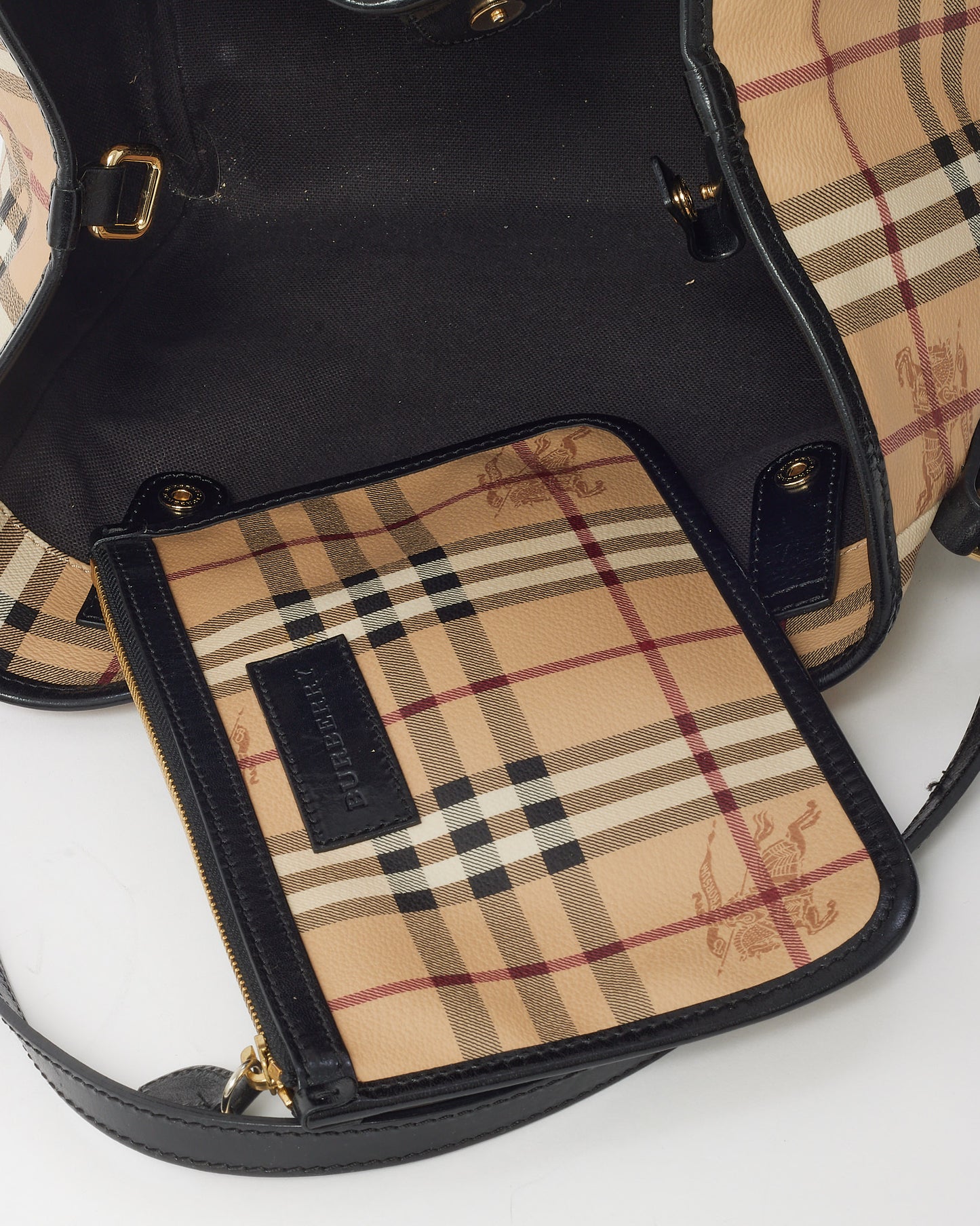 Burberry Black Leather and Beige Haymarket Check Coated Canvas Canterbury Shoulder Bag
