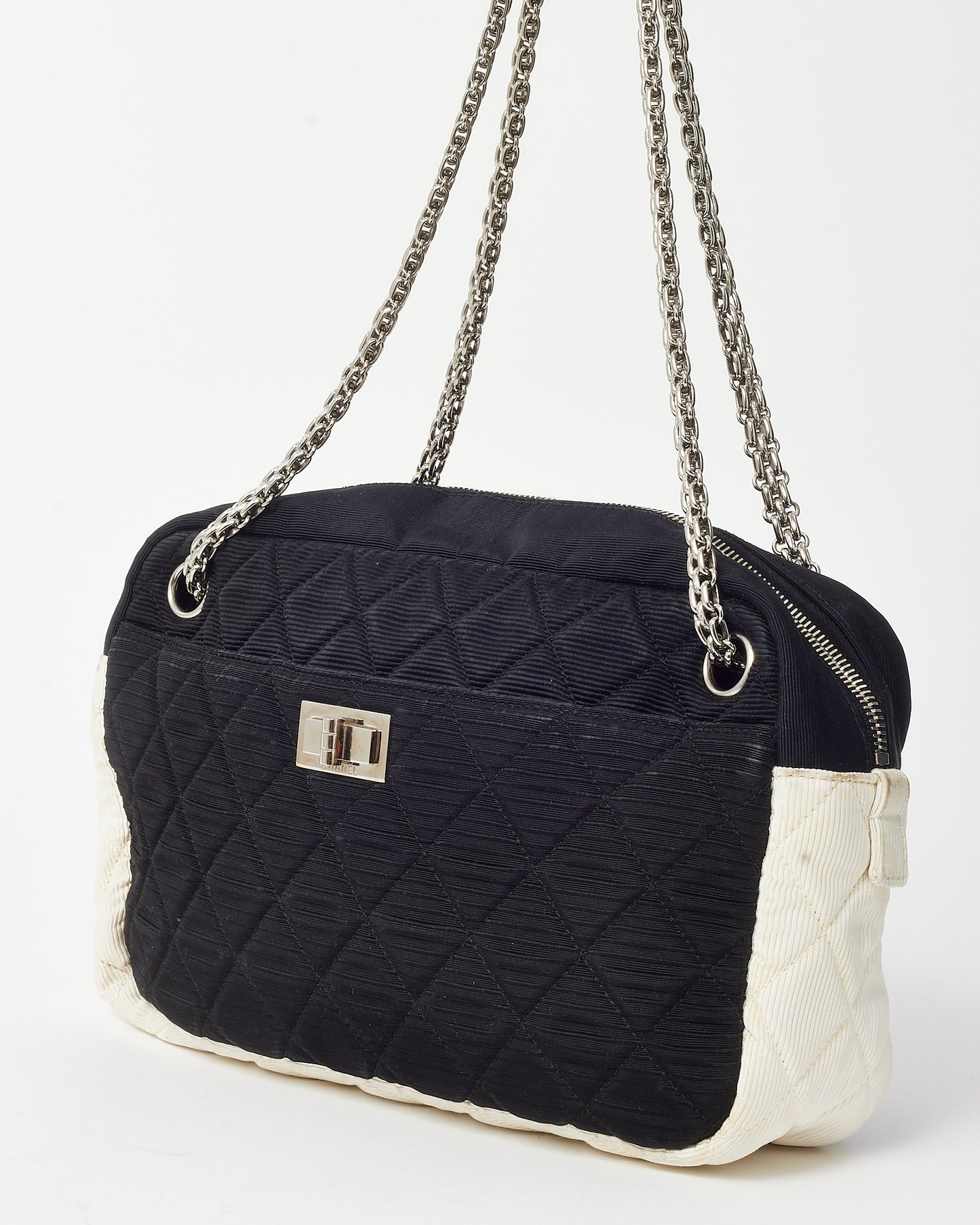 Chanel Black and White Bi-Color Canvas Reissue Chain Camera Shoulder Bag