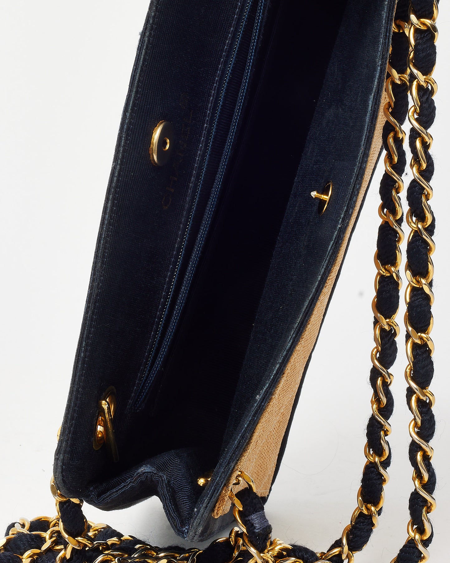 Chanel Vintage Beige and Black Quilted Raffia Chain Shoulder Bag