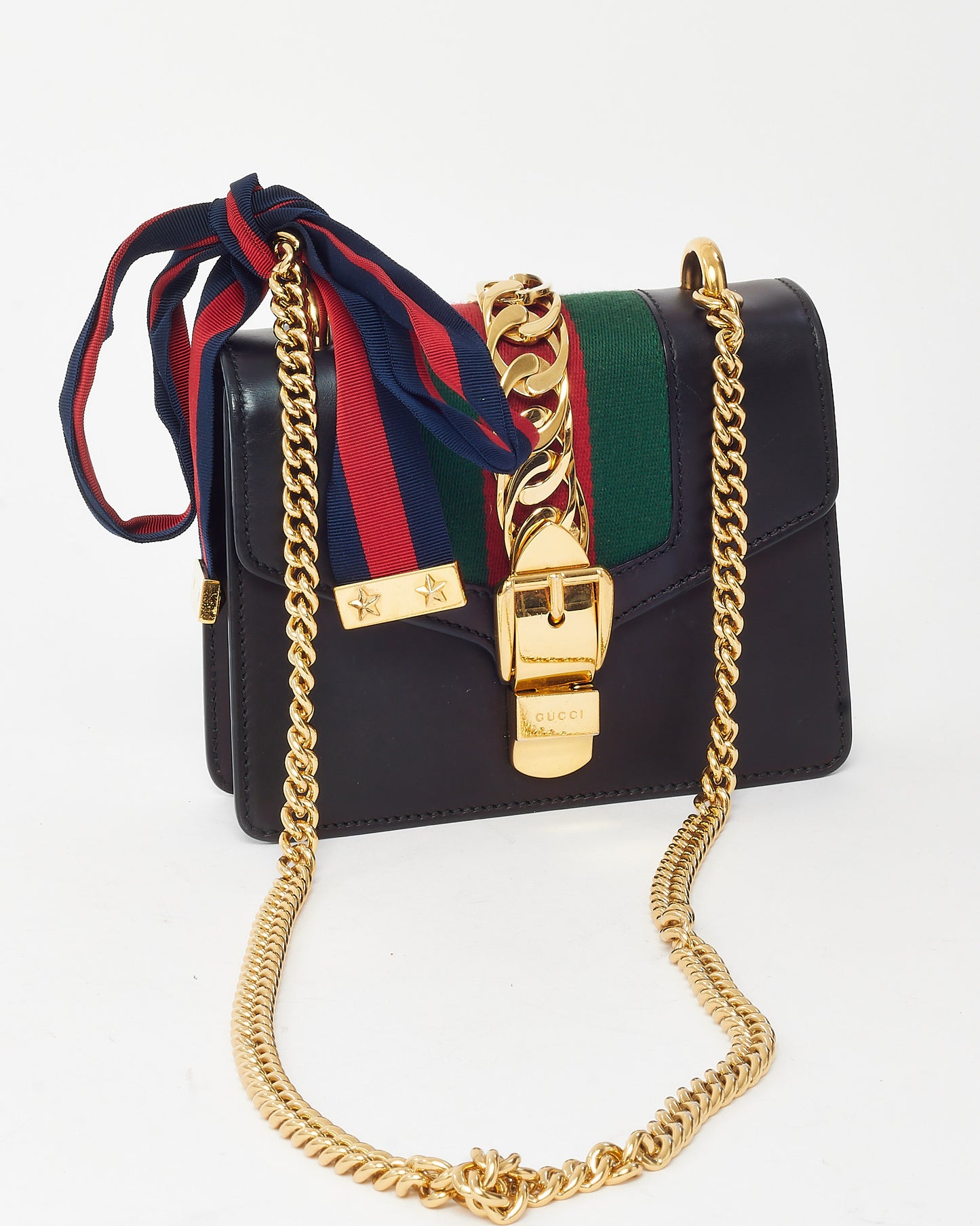Gucci Black Calfskin Leather Mini Sylvie Chain Shoulder Bag