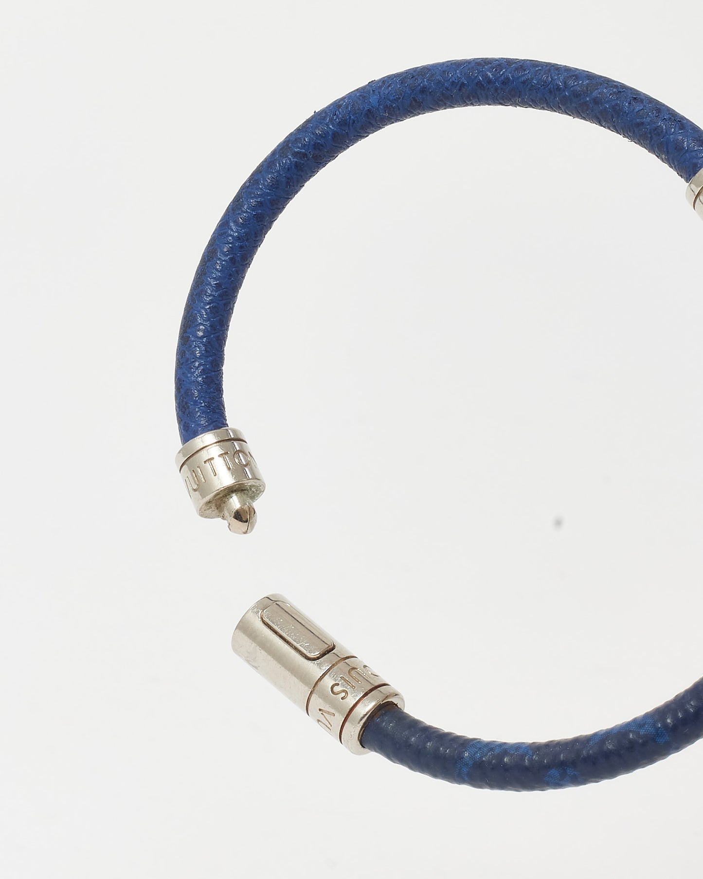 Louis Vuitton Navy Taiga Leather and Silver Split Bracelet - 19