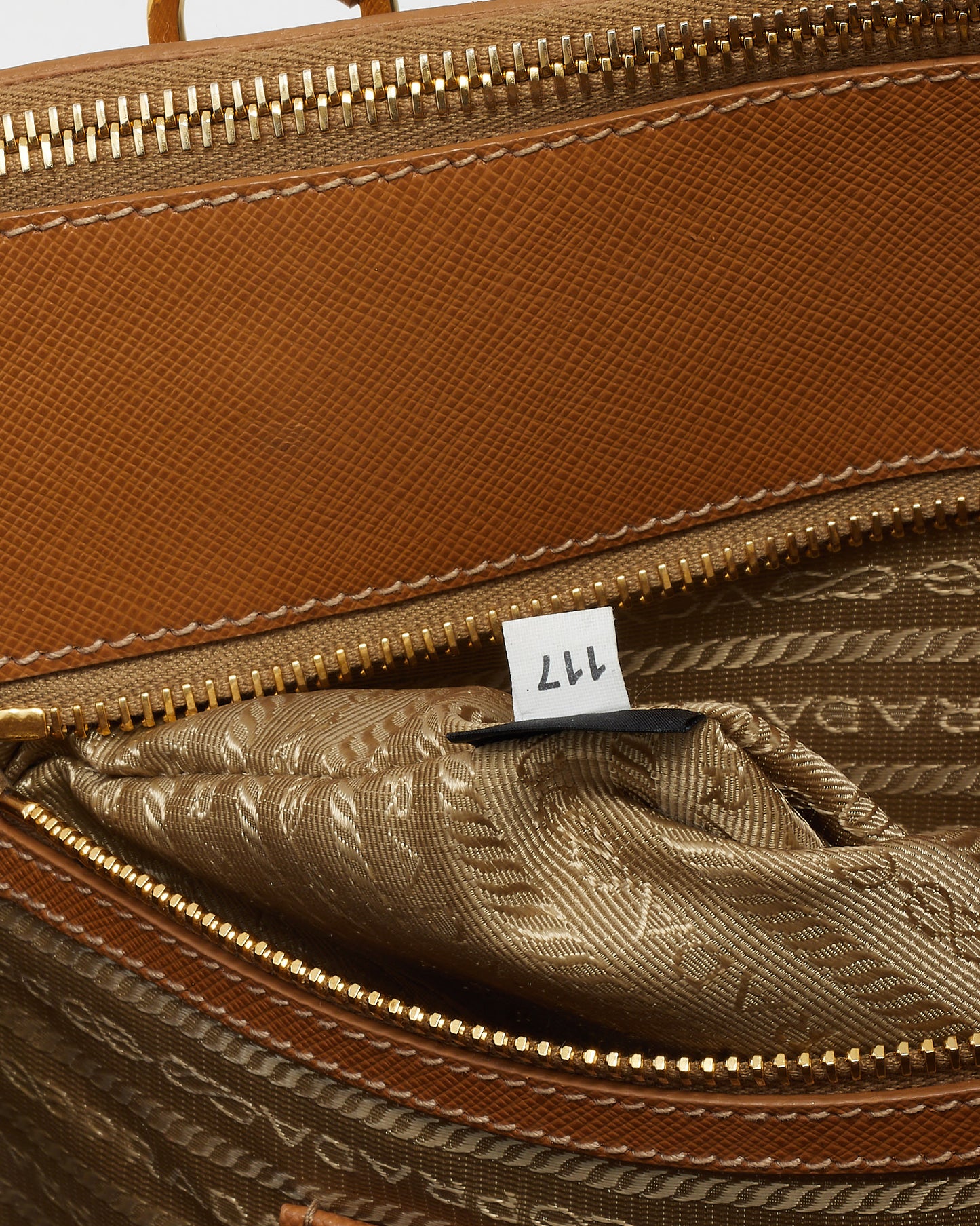 Prada Tan Caramel Saffiano Leather Large Double Zip Galleria Tote Bag