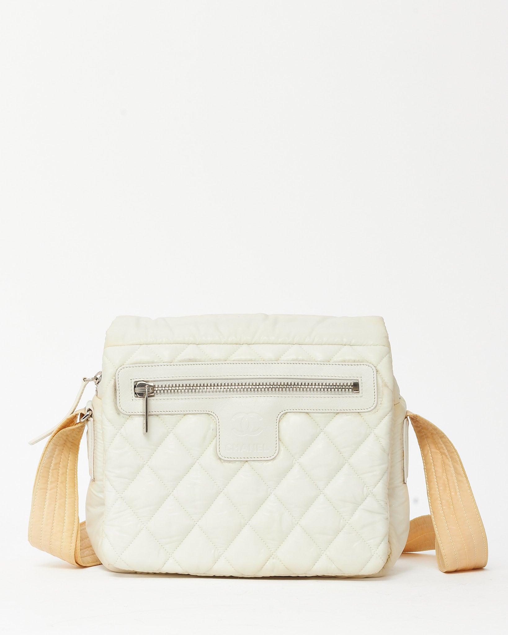 CHANEL コココクーン スモールハンドバッグ ナイロン レザー ホワイト CHANEL コココクーン スモールハンドバッグ ナイロン レザー ホワイト