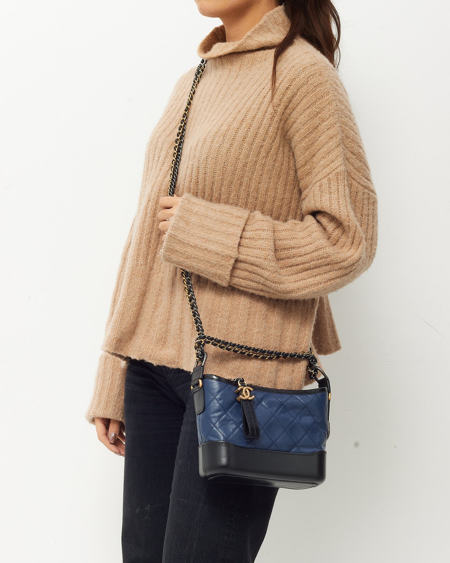 Chanel Navy and Black Quilted Leather Small Gabrielle Hobo Crossbody Bag