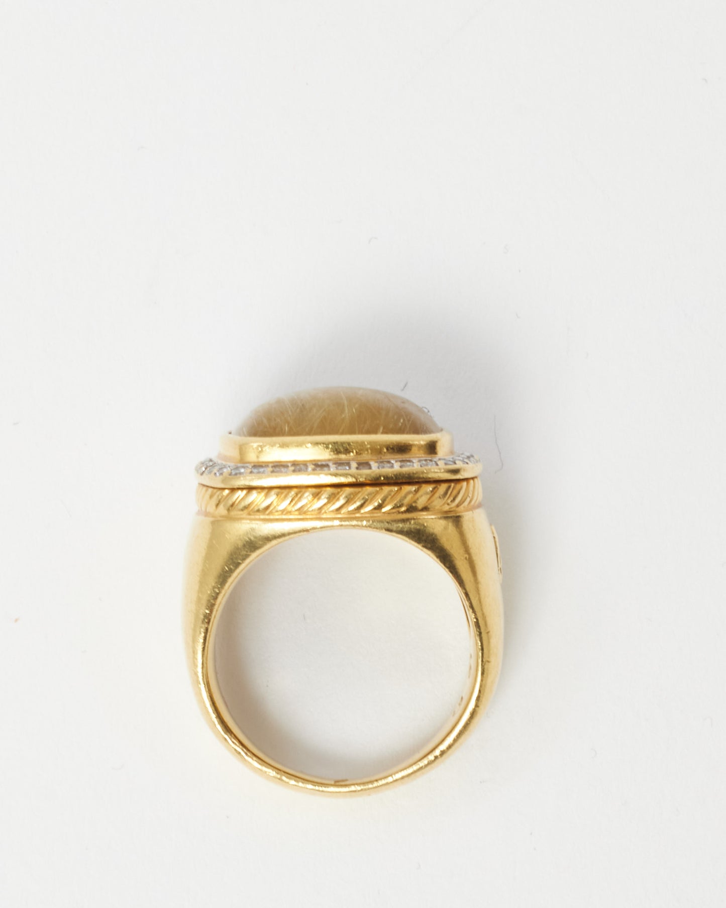 David Yurman 18k Yellow Gold Rutilated Quartz & Diamond Albion Ring - 7.5
