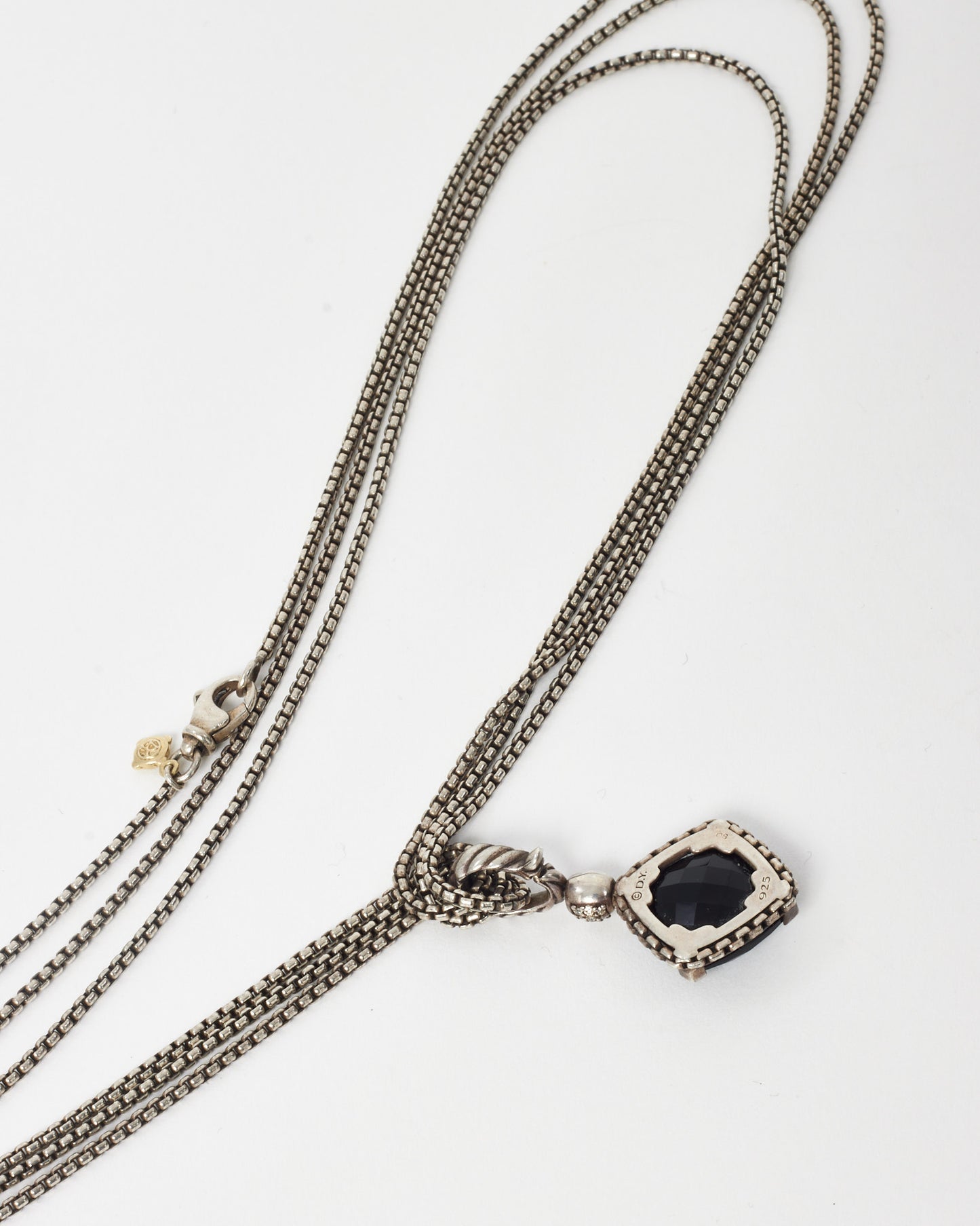 David Yurman Sterling Silver and Black Onyx Diamond Cushion On Point 20mm Pendant Necklace