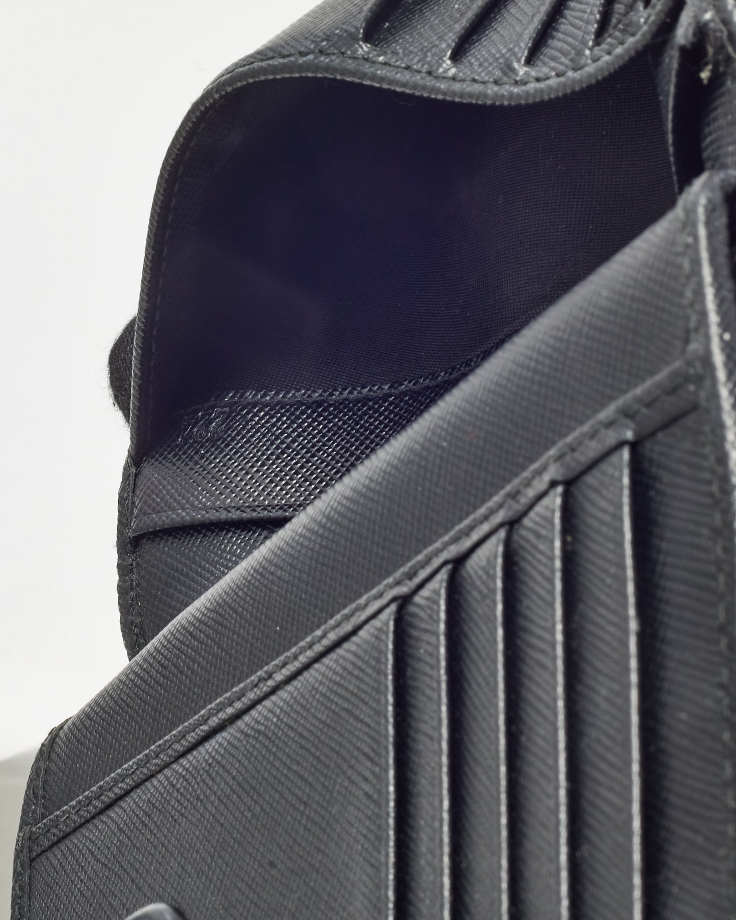 Prada Black Saffiano Leather Gold Logo Bi-Fold Snap Wallet