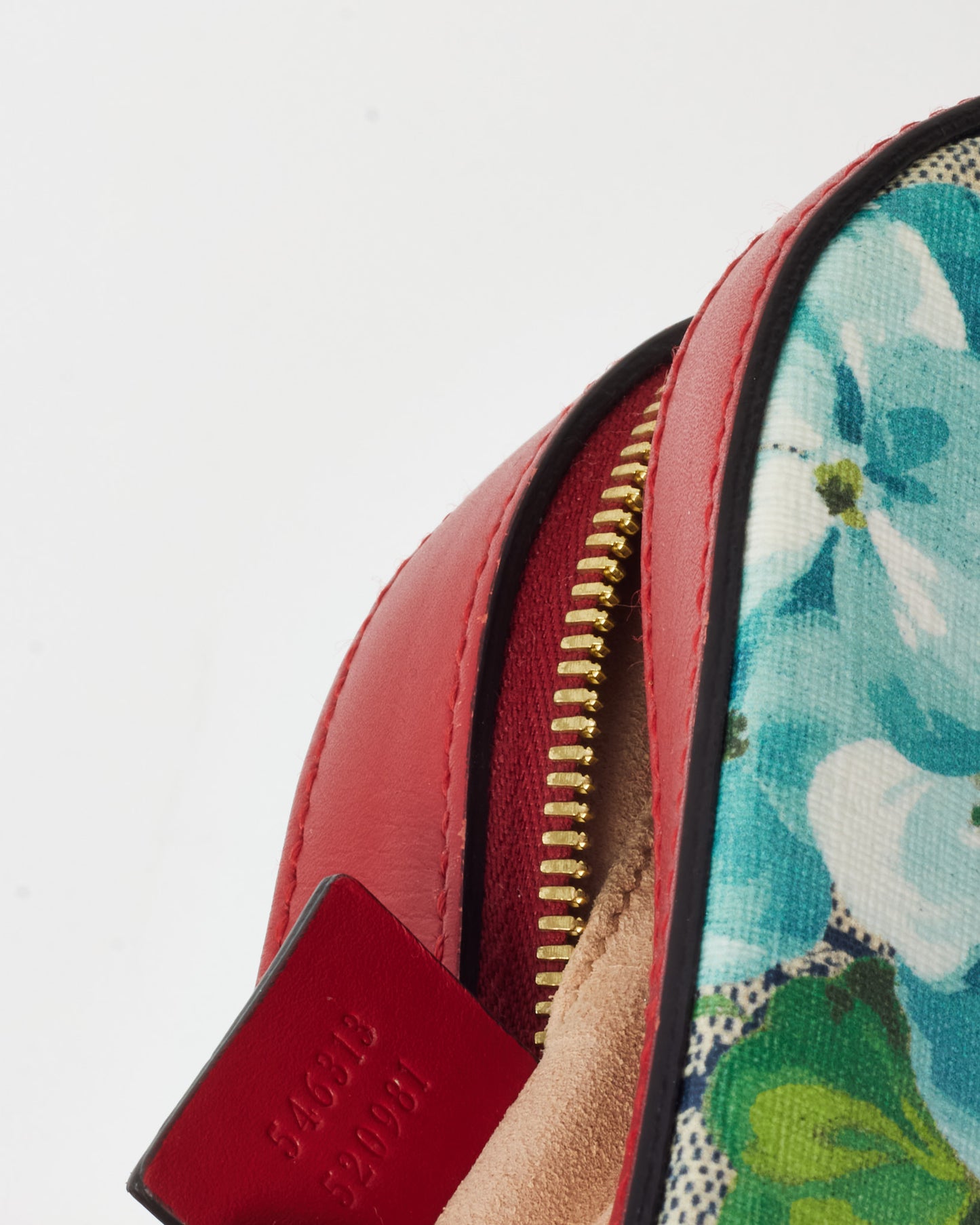 Gucci Red Leather Blue GG Monogram Blooms Coated Canvas Camera Crossbody Bag