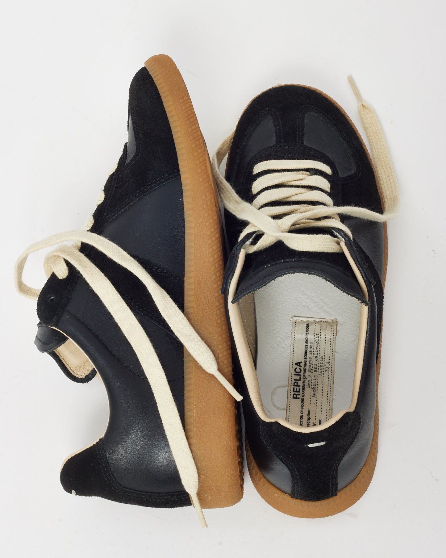 Maison Margiela Black Suede and Leather Gat Replica Low-Top Sneakers - 37.5