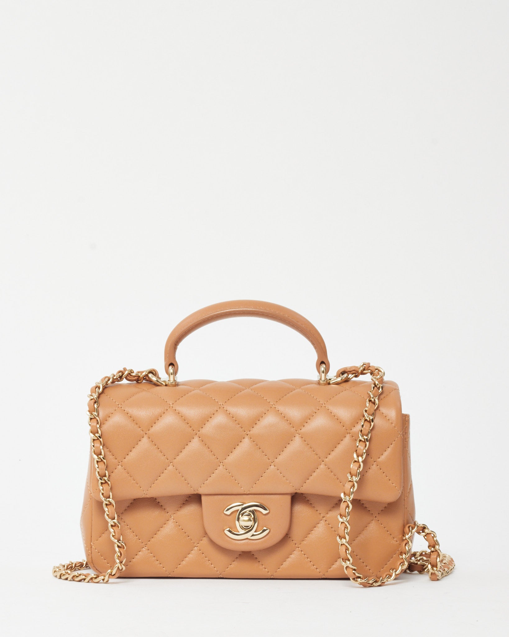 Buy Chanel Dark Beige Lambskin Leather Mini Rectangular Top Handle