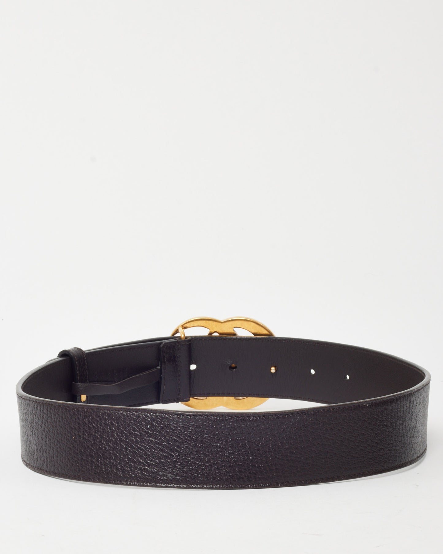 Gucci Brown Leather Gold Interlocking GG Marmont Wide Belt - 75/30