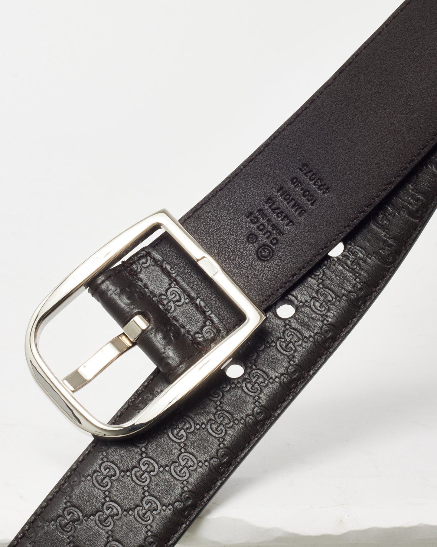 Gucci Brown GG Microguccissima Monogram Leather Silver Buckle Belt - 100/40