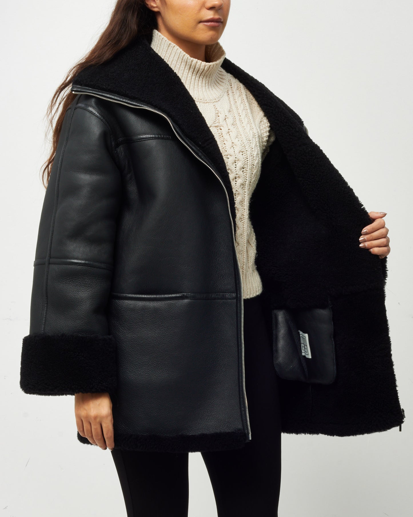 Toteme Black Signature Shearling Jacket - XXS (Oversized)