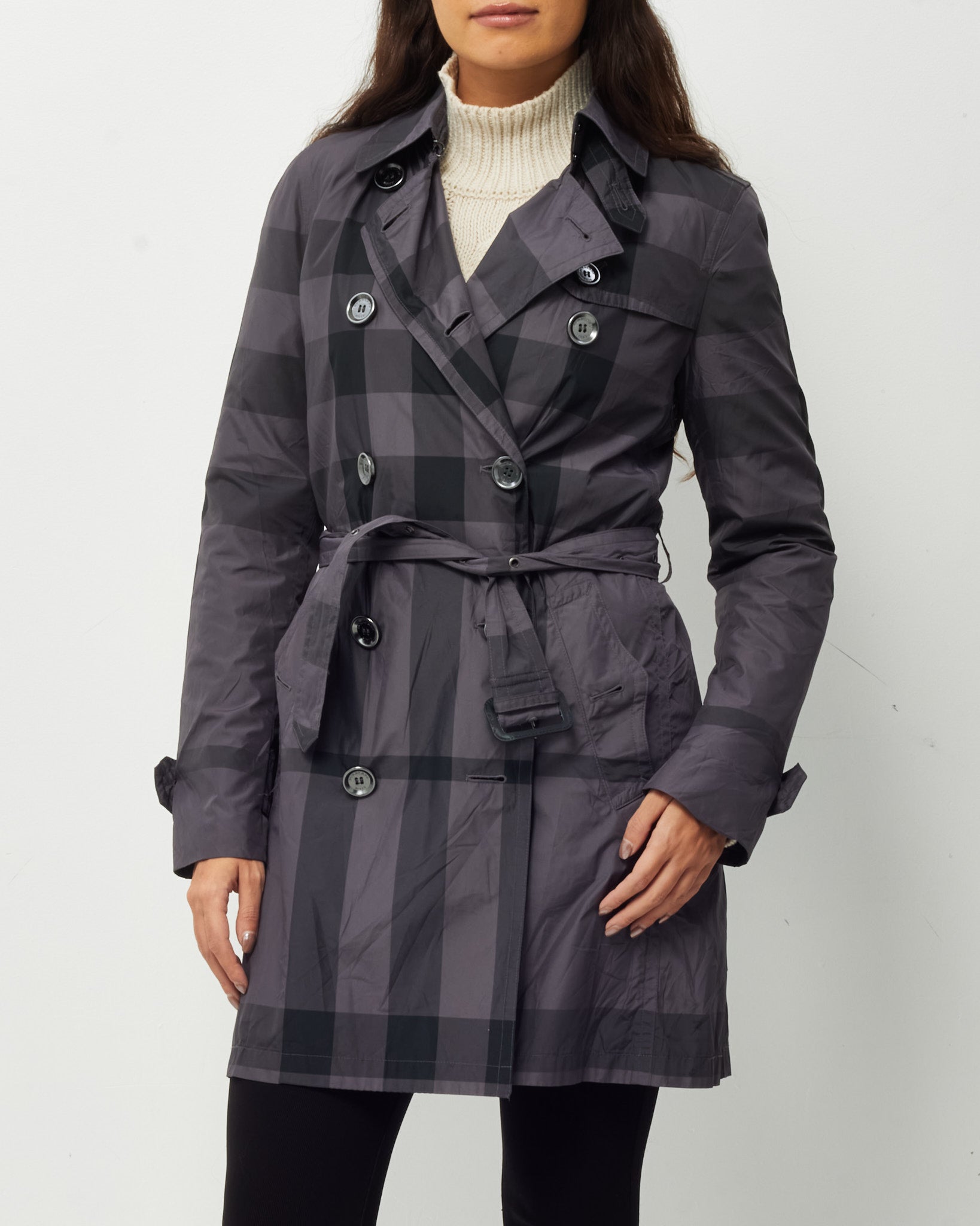 Buy Burberry Brit Grey Nova Check Plaid Belted Trench Rain Coat