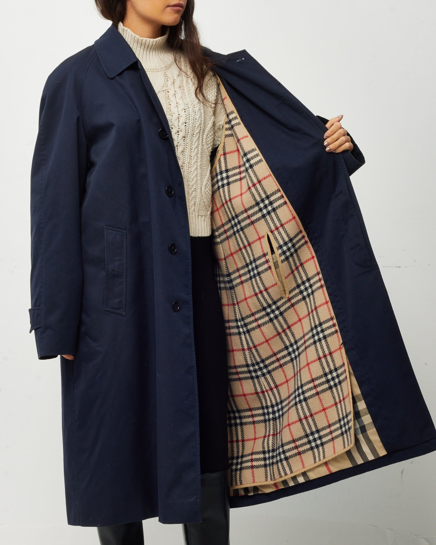 Burberry Vintage Men's Navy Cotton Trench with Removable Check Lining - Men's 54/XXL