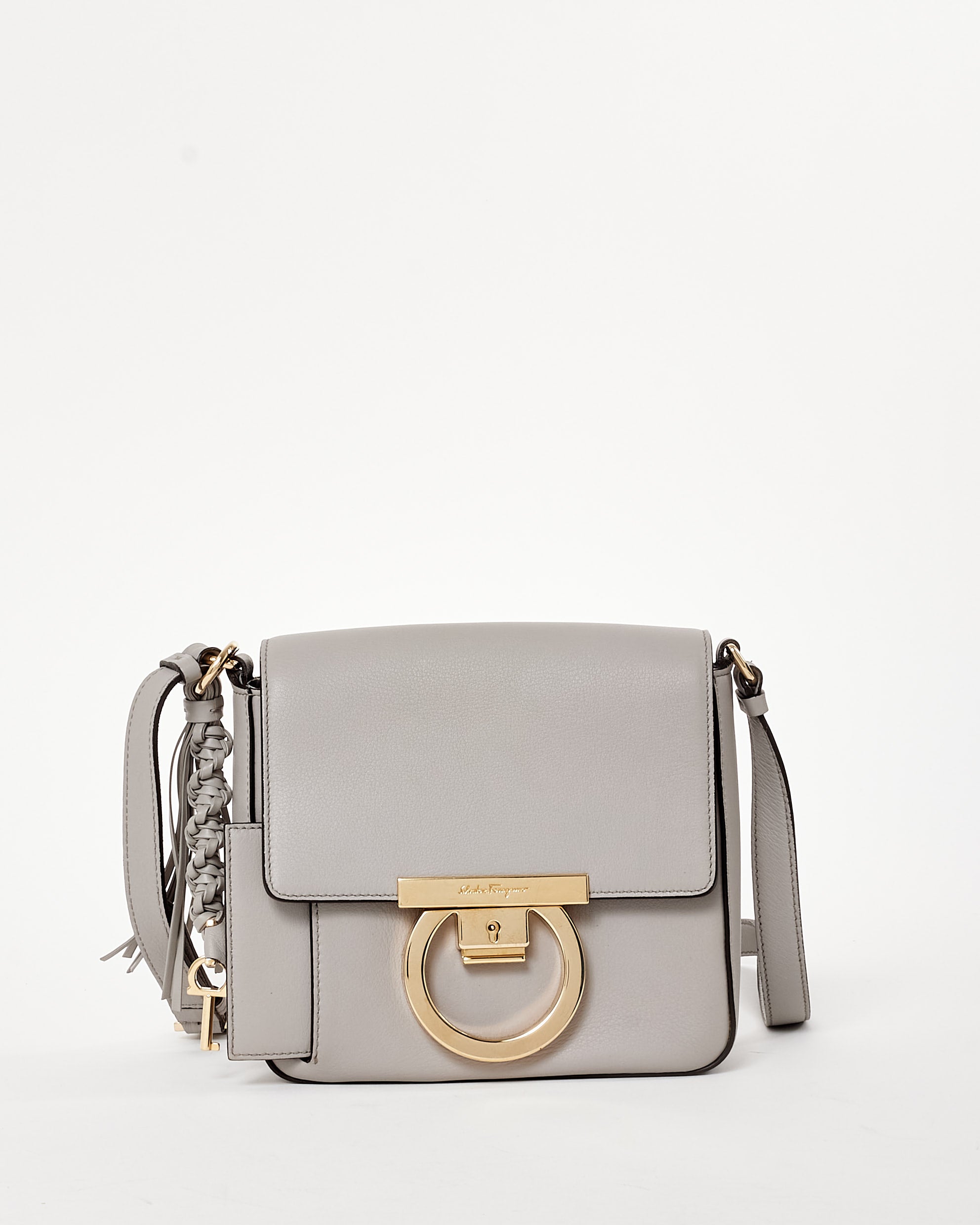 Buy Salvatore Ferragamo Light Grey Mini Tassel Gancini Lock Flap