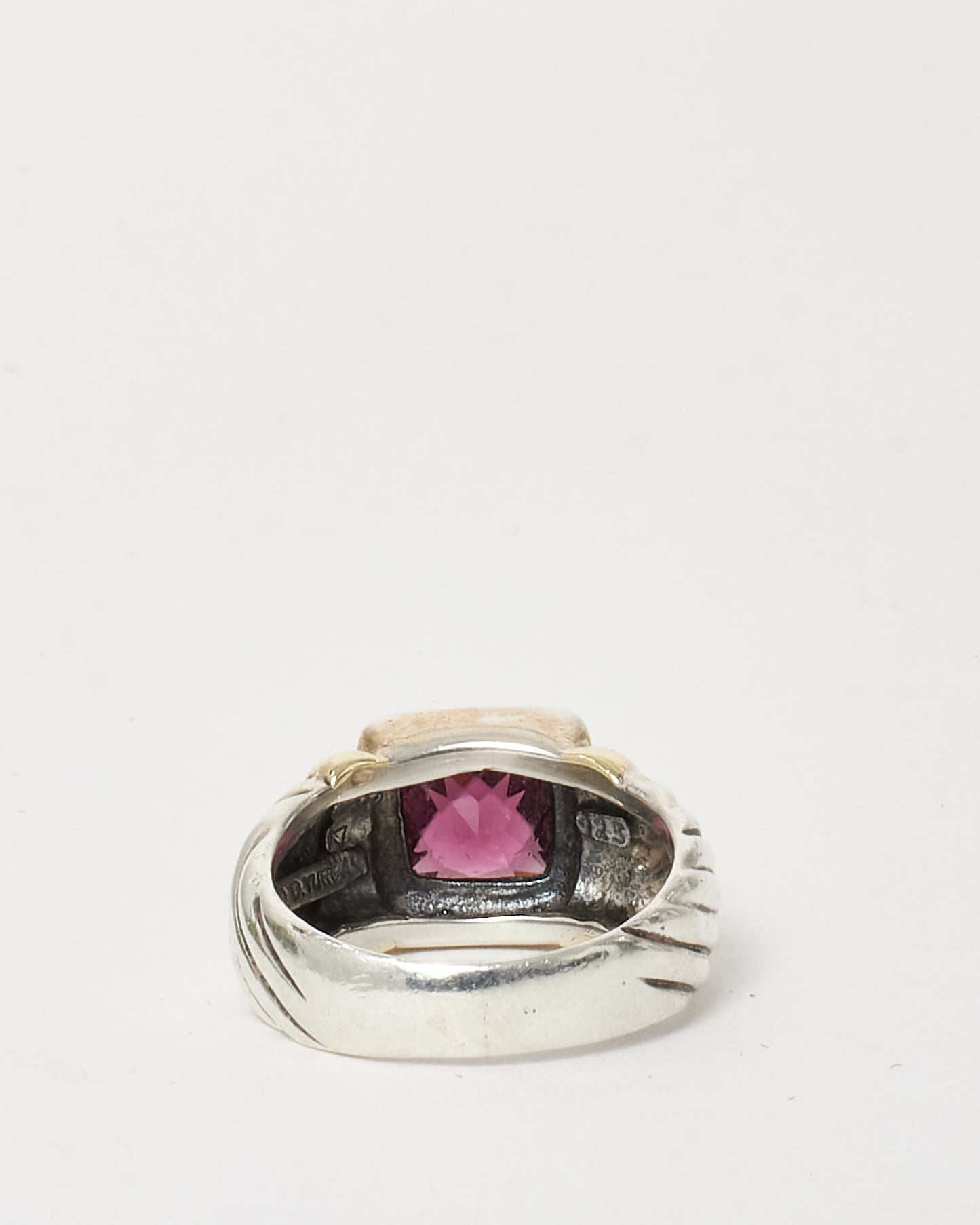 David Yurman Sterling Silver & 14K Gold Garnet Square Stone Cocktail Ring - 6