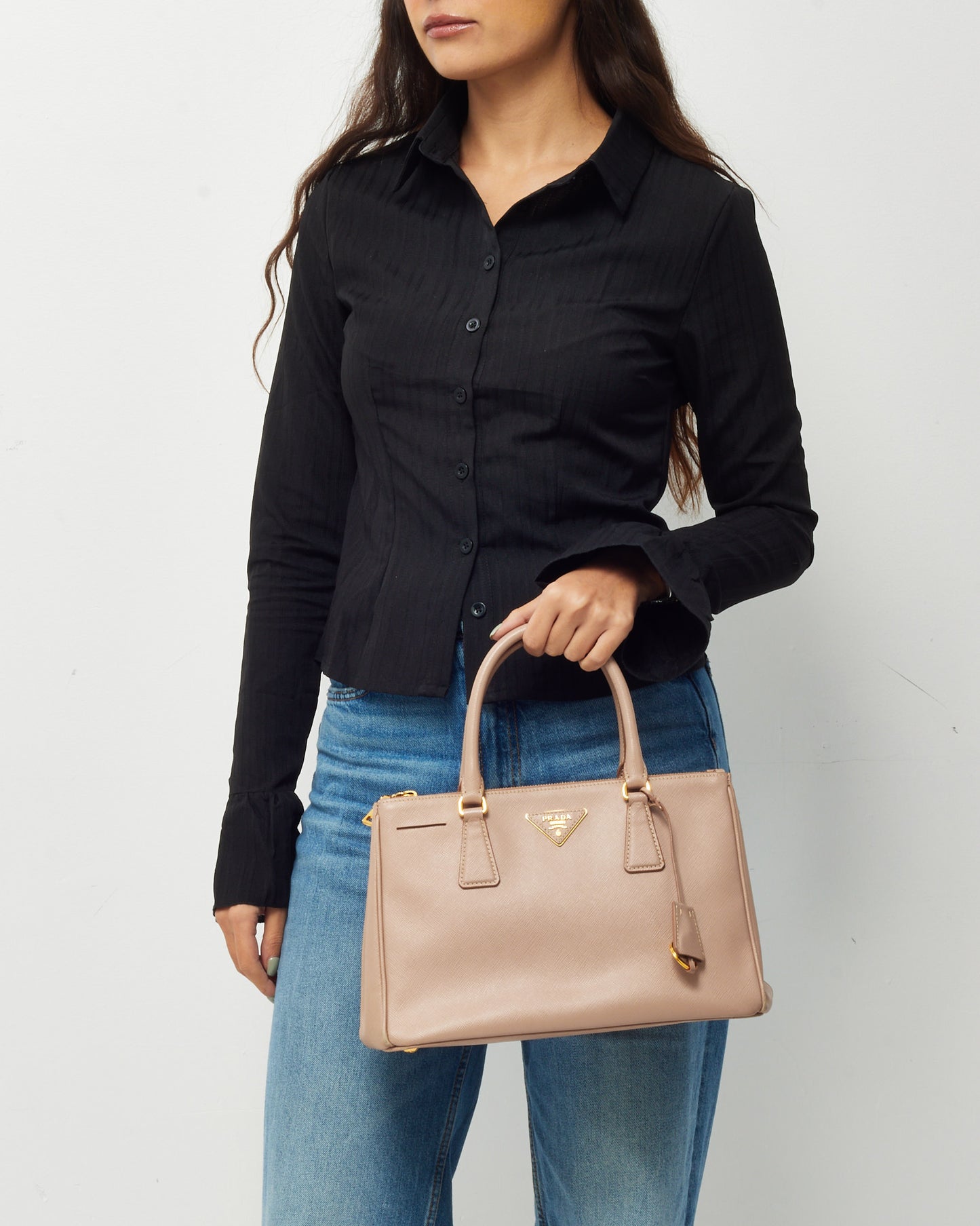 Prada Blush Pink Saffiano Leather Small Galleria Double Zip Tote with Strap