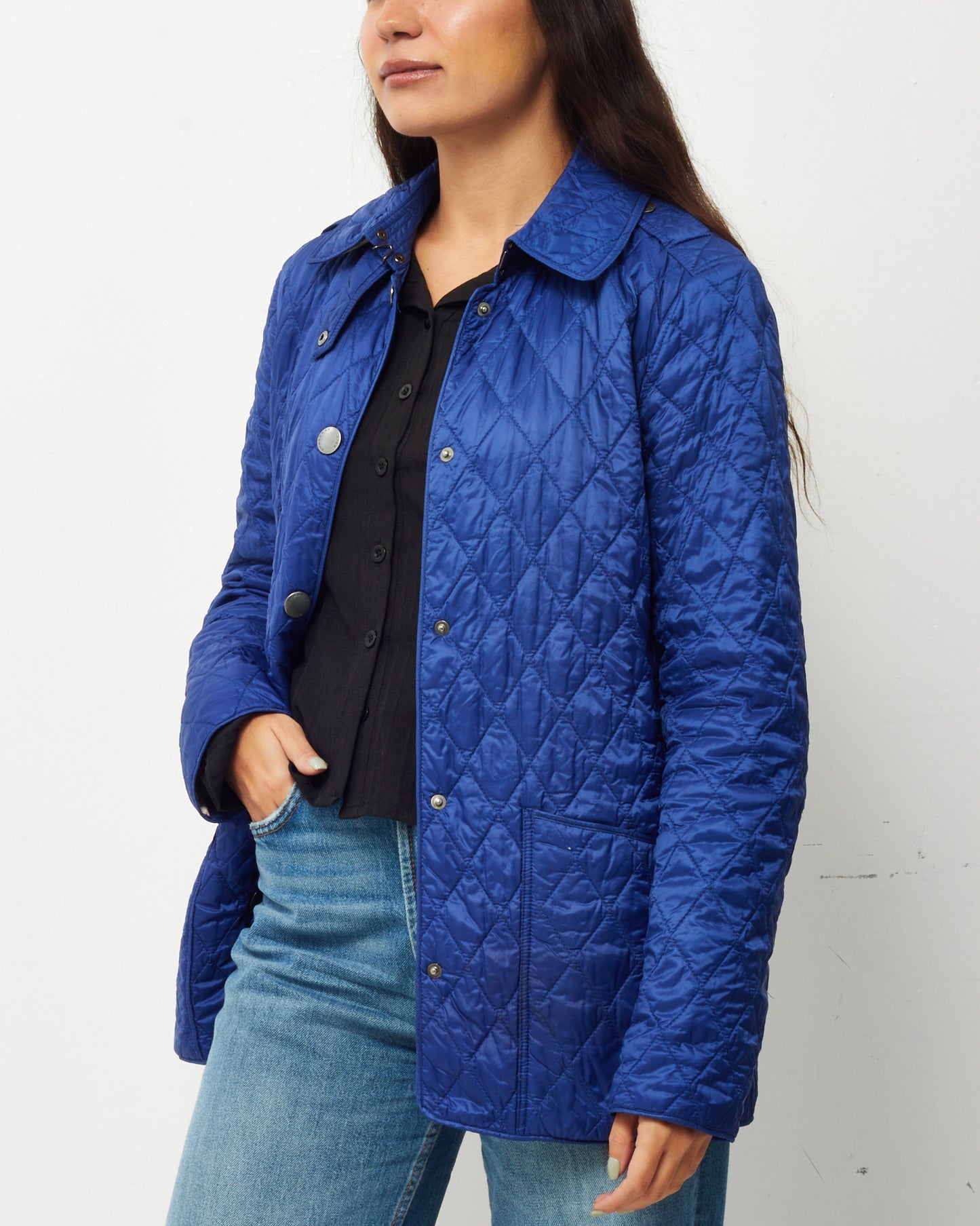 Burberry Blue Nylon Padded Quilted Lightweight Jacket - M